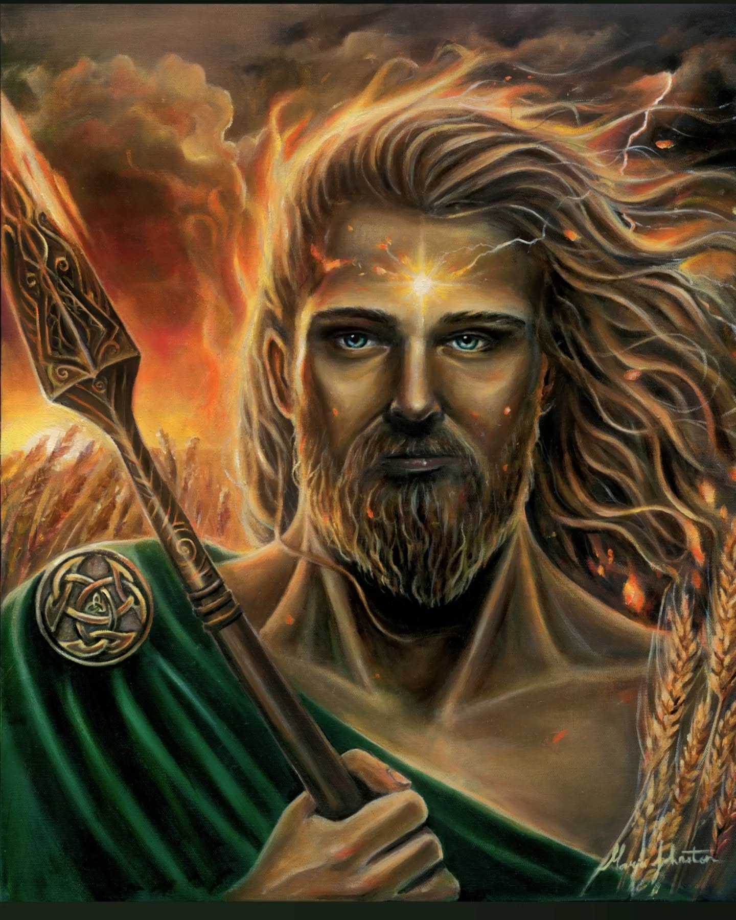 Lughnasadh Blessings 🌾🔥
As we step into the season of first harvest, may the fire of Lugh burn within you - steady, strong, and alive.
May this sacred flame move through you, lighting up your solar plexus like the radiant sun overhead.
May you know the full power of your spirit, and sit in its center with balance, grace, and harmony,
never dimming your light, but shining ever brighter.
May your fire find many outlets.
May your gifts be expressed fully, freely, and joyfully.
And may your talents be truly seen,
your efforts richly rewarded,
and your harvests abundant.
🌾Painting: 'Lugh' - 50 x 60 cm oils on canvas
🔥Original Sold.
☀️Prints Available mariajohnstonartist.com (link in my bio)
I can't believe it's two years since I completed Lugh. He was one of the fastest paintings to paint, lugh was birthed through me with a huge charge in a few days. Classic Lugh energy!
I am excited to say that this painting, along with my painting 'Vision of Eriu', will be on display together in the newly developing visitor centre @hill_of_uisneach
It truly means so much to me to have my paintings representing Lugh and Eriu at the heart centre of Ireland. 🙏🔥💚
#lugh #lughnasadh #fire #lughnasadhfire #celticwheel #celticart ##Irishmythology #mythology #mythologicalart #sun #solar #solarmasculine #visionaryart #visionaryartist #irishart #irishartist