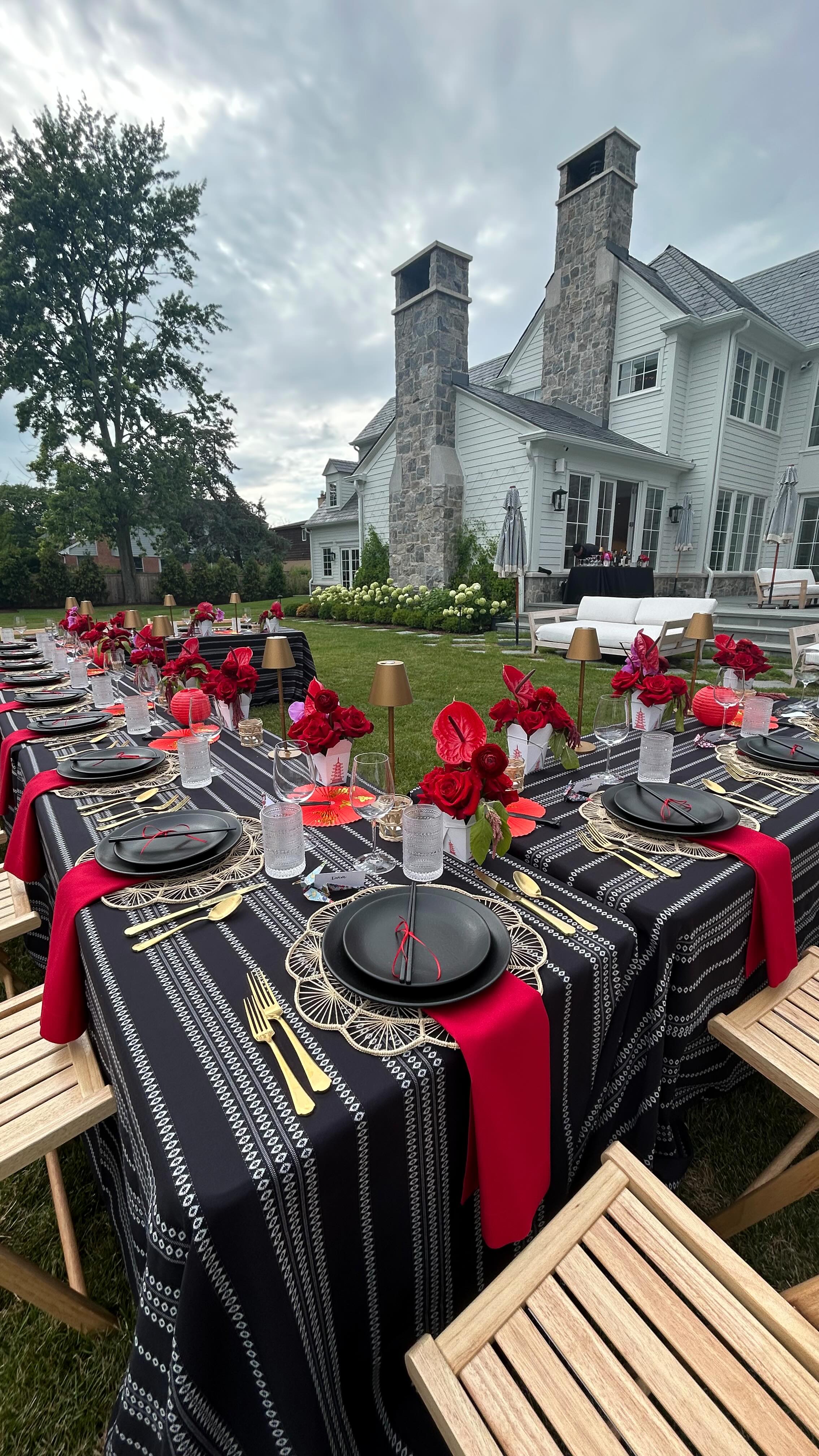 We were thrilled to work again with our client who brought us the fun idea for her birthday: a hibachi night with a red, gold, and black color scheme! โค๏ธโ๐ฅ
We redefined the design with our Scarlett dinnerware and luxe linens from @bbjlatavola. Every detail was thoughtfully crafted, from the crane name cards to Chinese takeout box floral arrangements tying in the reds and a touch of pink.
#tabletop #tablescapes #dinnerparty #birthdaycelebrations #floraldesigns #styledgathering #backyardparty #hibachi