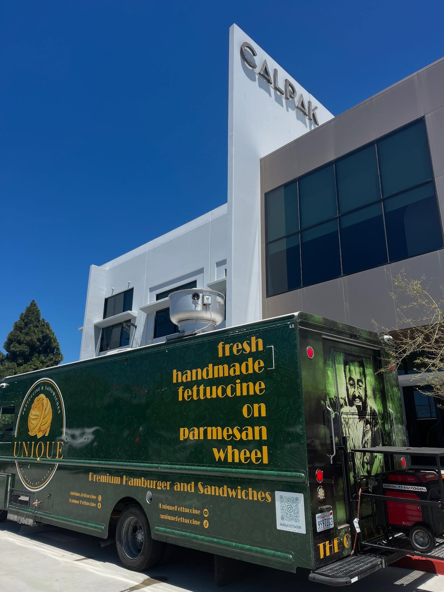 We had the pleasure of serving lunch to the amazing team at Calpak, one of California’s most iconic travel and lifestyle brands.
From handmade fettuccine to signature sandwiches, every dish was crafted with care and served with pride from our green food truck.
Seeing the smiles and hearing the compliments reminded us why we love what we do.
A huge thank you to Calpak for trusting us; this was more than just a lunch service, it was a milestone moment for our team.
We’re proud to be part of California’s dynamic business community and can’t wait to bring our flavors to more companies across Orange County and beyond! #Calpak #LosAngelesCatering #CorporateCateringLA #OrangeCountyFoodTruck #OCEvents #LAEvents #CateringCalifornia #EmployeeLunch #LunchCatering #FoodTruckCatering #SupportLocalVendors #ChefDriven #ArtisanLunch #GreenFoodTruck #DTLAcatering #SoCalEats #OCBusiness #LAOfficeLife