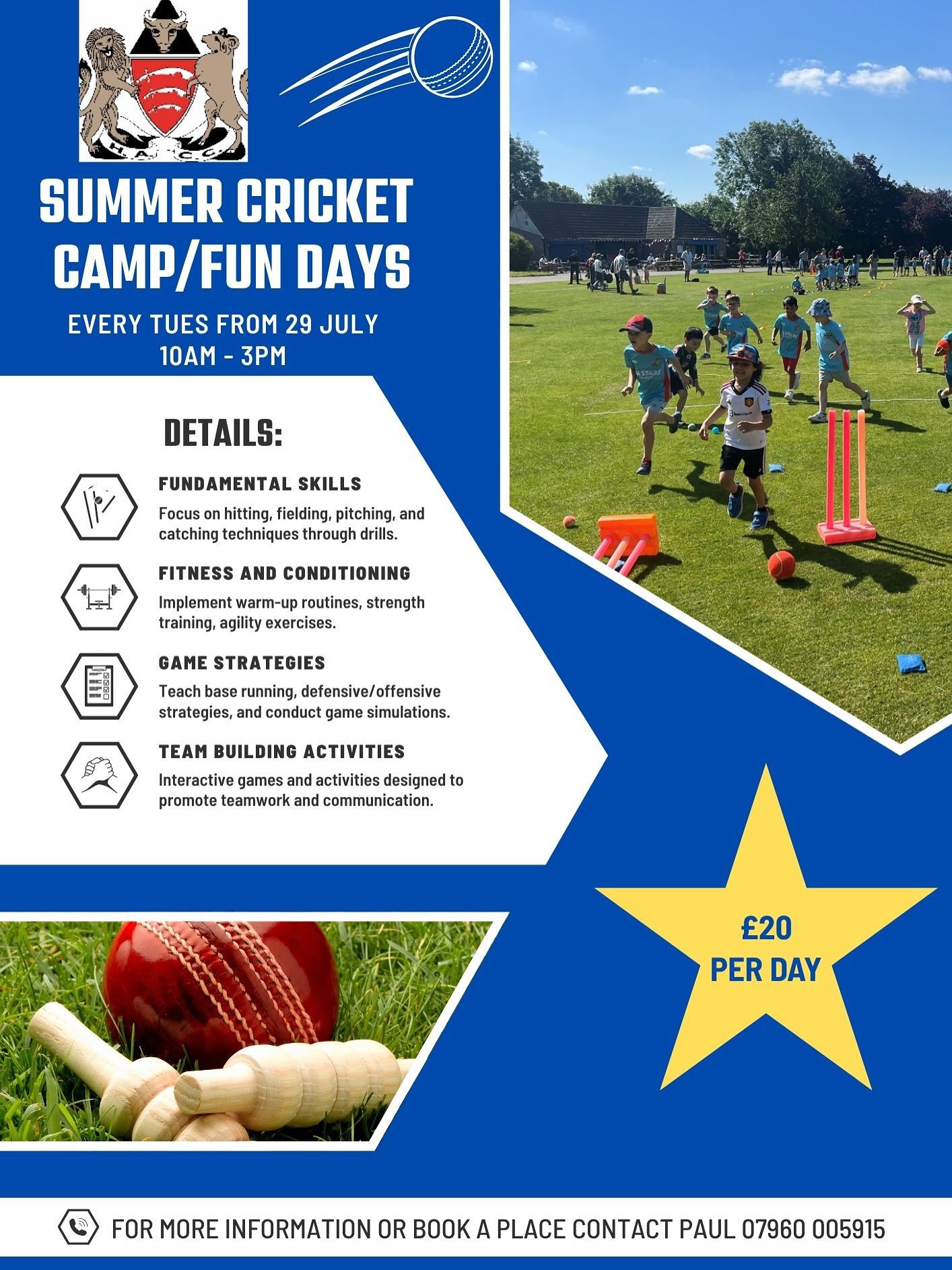 HACC summer cricket camp & masterclass sessions are under way. Every Tuesday during the summer holidays.
Details are on the posters to book your place. 🏏