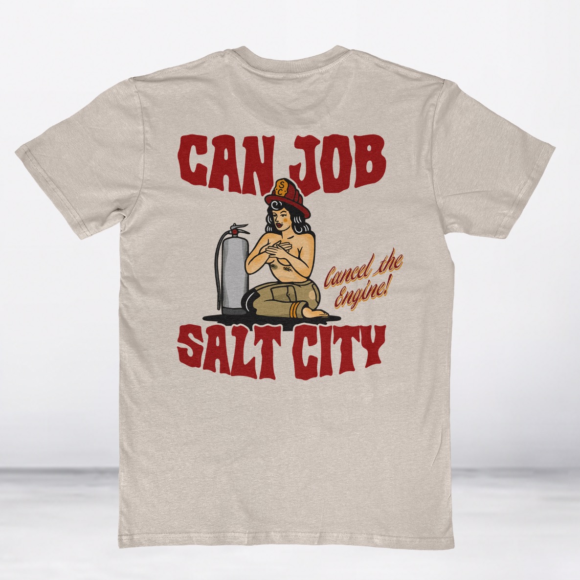 Cancel the engine! This months shirt of the month is Can Job, preorder is open now. Expected to ship first week of september. #saltcity #canjob #ghettofireman