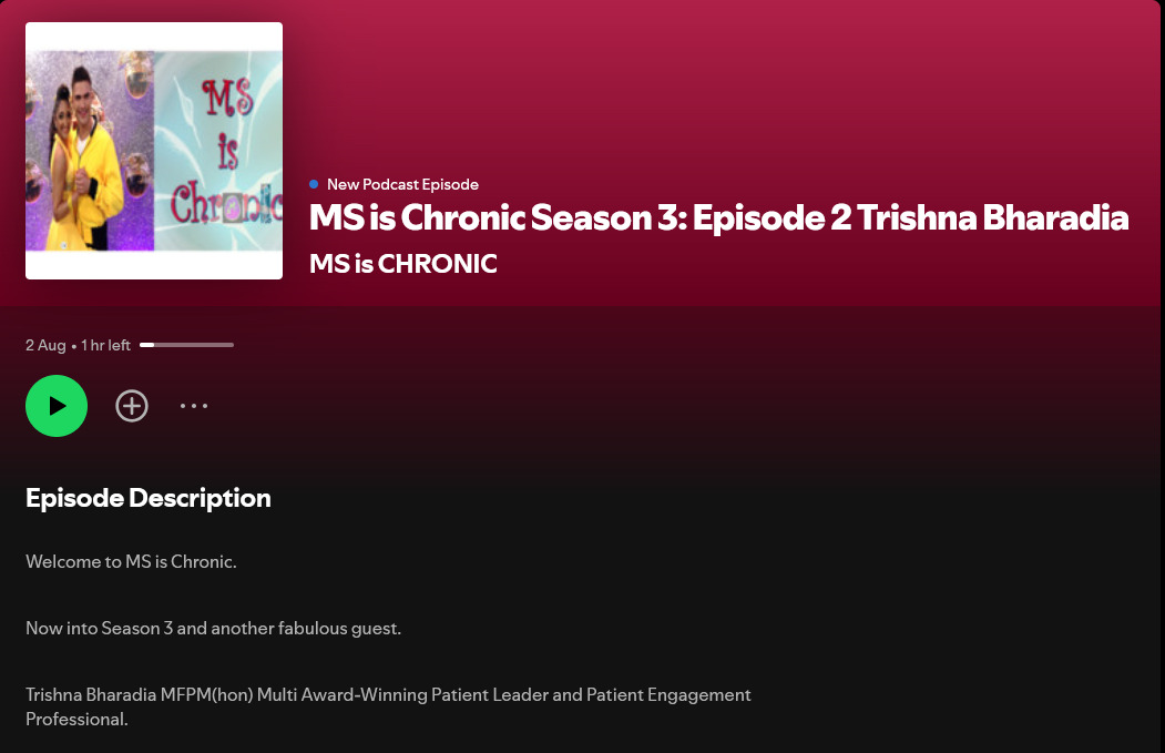 Podcasting again! This time I was having a chat with Barney Black from "MS Is Chronic" If you're a podcast aficionado then add it to your list! I talk about everything from my diagnosis, to advocacy, to Strictly Come Dancing, as well as quite a bit about why I'm so passionate about @asian_ms_society and what we do there. Link in the LinkTree in my bio! #multiplesclerosis #wehavems #stopms #mswarrior #chronicillness #spoonie #spoonielife #desiabled