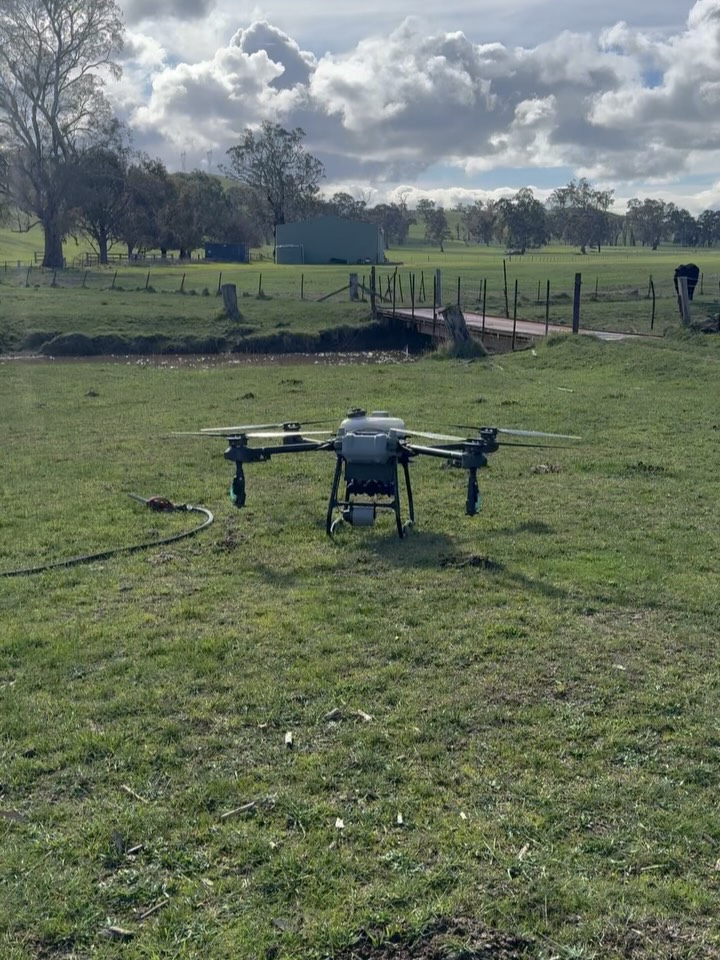 After a long awaited wet period here in Northeast Victoria, it’s been a busy week here spraying for Red Legged Earth Mites in sown paddocks unable to be worked by by the boom sprayers. The drone is the perfect tool for working these water logged paddocks without tearing it up and preserving your investment. #djiagras #agdrone #agdronesaustralia