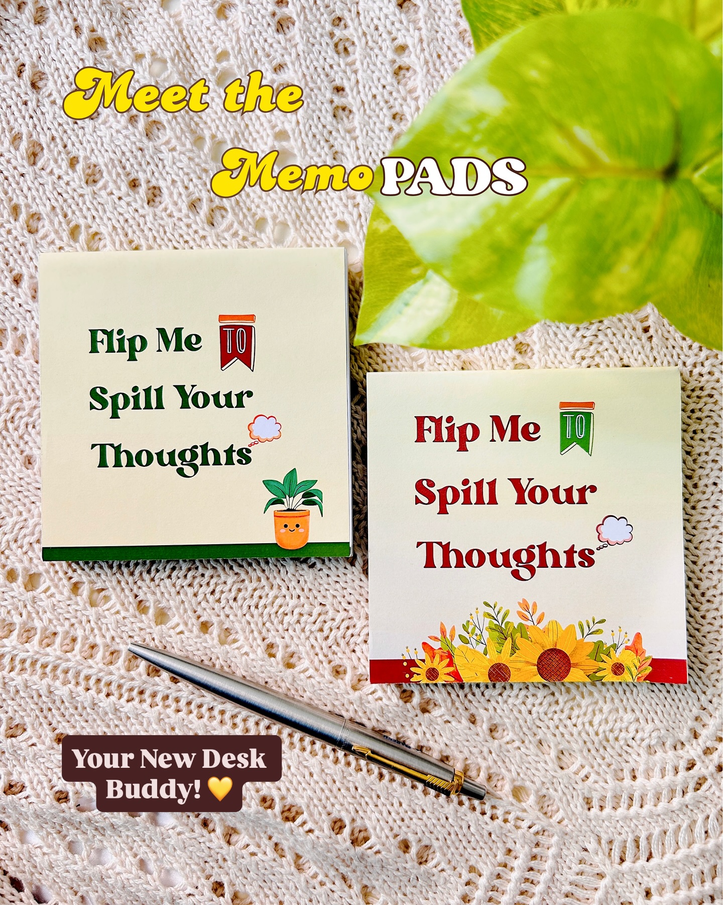 Meet the memo pads your desk’s been manifesting 📒💫
🌻 Sunflower Notes – for the big thoughts
🪴 Let’s Do It – for the little tasks
Launched & live now!
#curvycrafts #newdrop #aestheticstationery #memopad #notepad #officesupplies #stationeryshop #stationeryaddict
