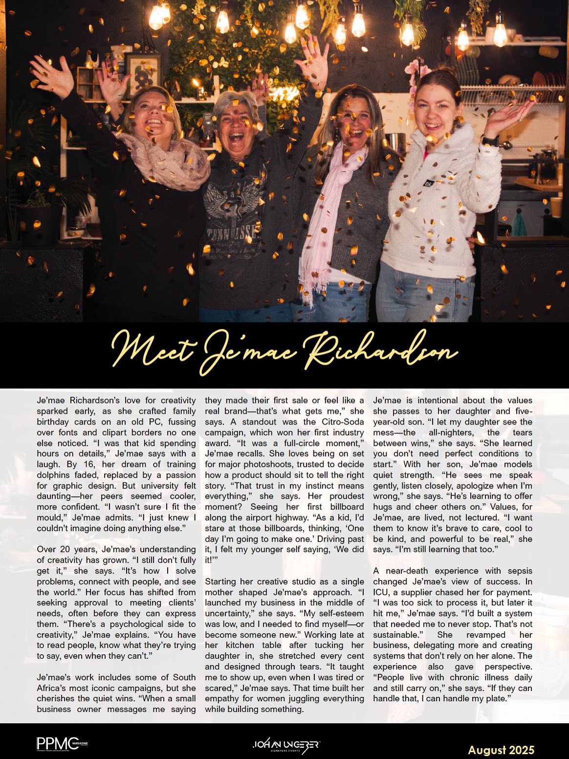 This Women’s Month, @ppmcmagazine is sharing stories of women chasing dreams, breaking barriers, and showing up to make a difference… and somehow, my little story made it in. 💛
It feels a bit surreal, but also really special to be included alongside women who inspire so many every day.
Here’s to lifting each other up, finding courage in the small moments, and keeping that spark alive. 🌿✨
#WomensMonth #GratefulHeart #KeepGoing #InspiringWomen