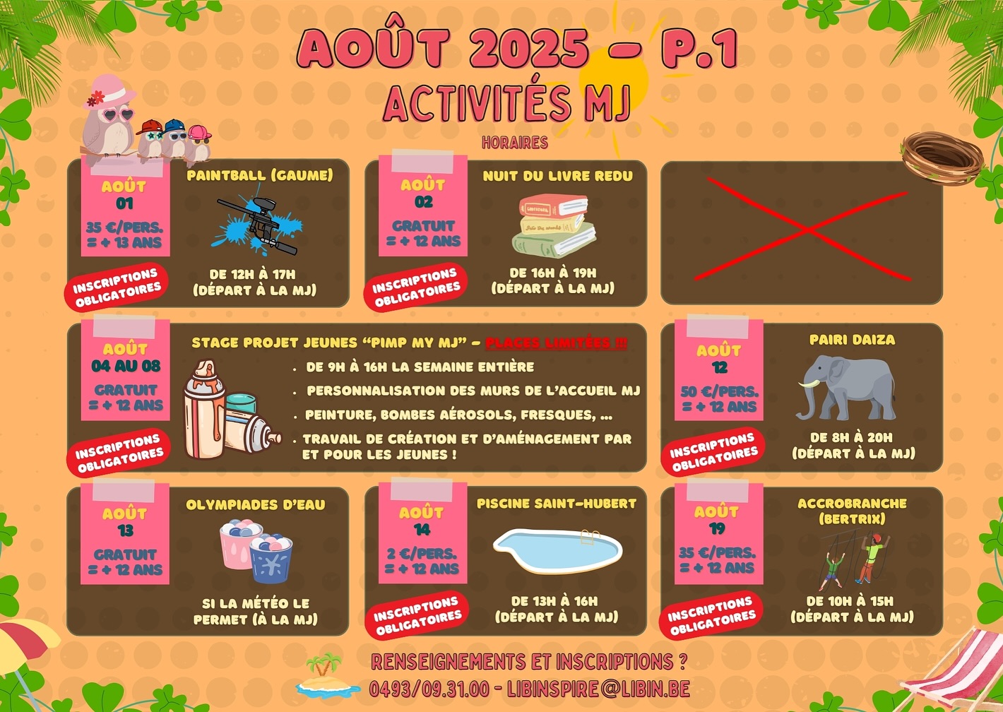 📆Les horaires pour les activités du mois d’août 2025 sont là !✨
Suis-nous pour ne rien louper !🔥
