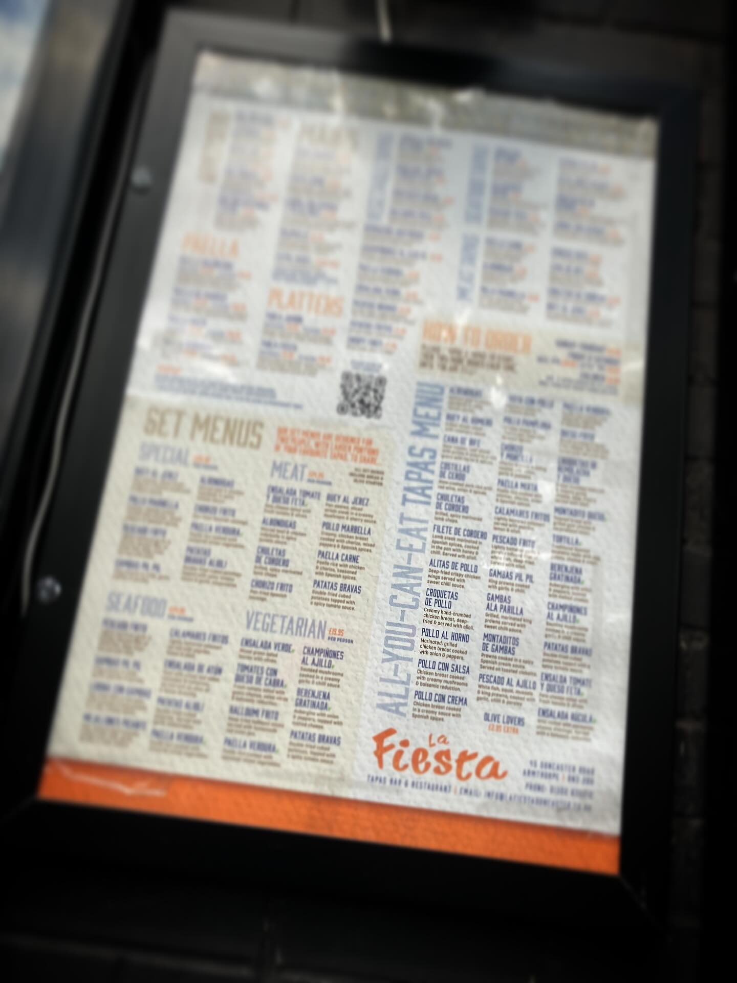 Large external menu @lafiestadoncasterig #tapas #doncasterisgreat