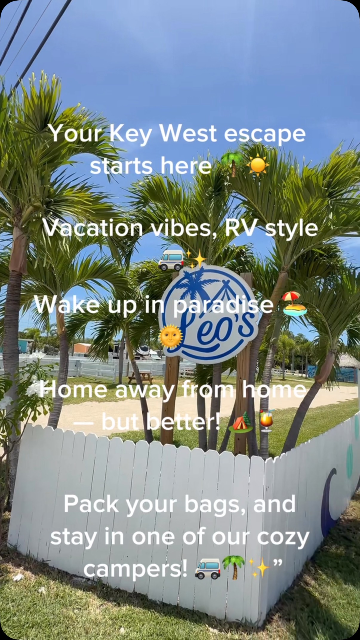 Vacation mode: ON. 🧳✨ Book your cozy camper at Leo’s Campground!#keywest #leoskeywestcampground #rvlife #keywestvacation #rv