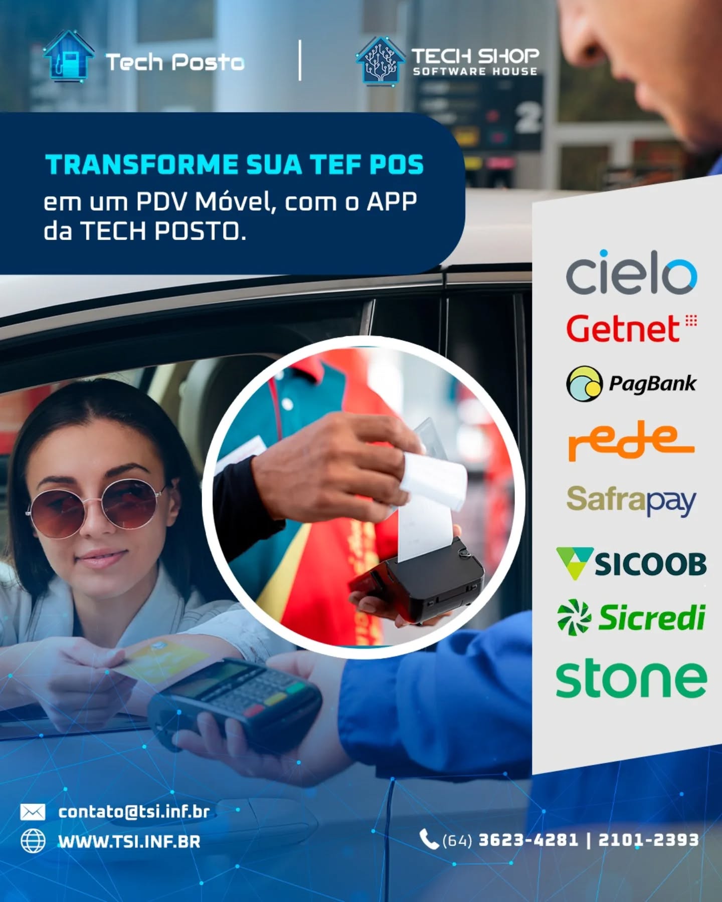 Tecnologia que se move com o seu atendimento.⛽🫱🏻🫲🏼
Com o APP da TECH POSTO, o pagamento vai até o carro — com mais comodidade, segurança e agilidade para o seu cliente.
Baixe a venda diretamente no TEF POS, possível configurar todas as formas de pagamentos (dinheiro, cartão, requisição e PIX).
Emita o comprovante de cartão, requisição e o documento fiscal (NFC-e e NF-e), direto na TEF POS.
Integração total, compatibilidade com as principais bandeiras do mercado.🚩💙
#TechPosto #SistemaParaPosto #Automação #PostoDeCombustível #TEFPOS #GestãoDePosto #PagamentosSeguros #AtendimentoInteligente #PIX #NFe #NFCe #PostoDoFuturo