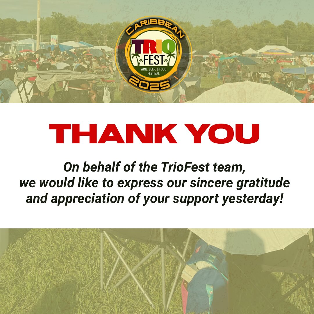 THANK YOU! 💛
TrioFest 2025 was a whole vibe yesterday—and it wouldn’t have been possible without YOU! From the incredible energy to the unforgettable moments, we are beyond grateful to everyone who came out and made this year a massive success. 🙌🏾✨
Big love from the entire #TrioFest team—until next year! 🇯🇲🇹🇹🇧🇧🎶
#TrioFest2025 #ThankYou #Grateful #CaribbeanVibes #FestivalLove