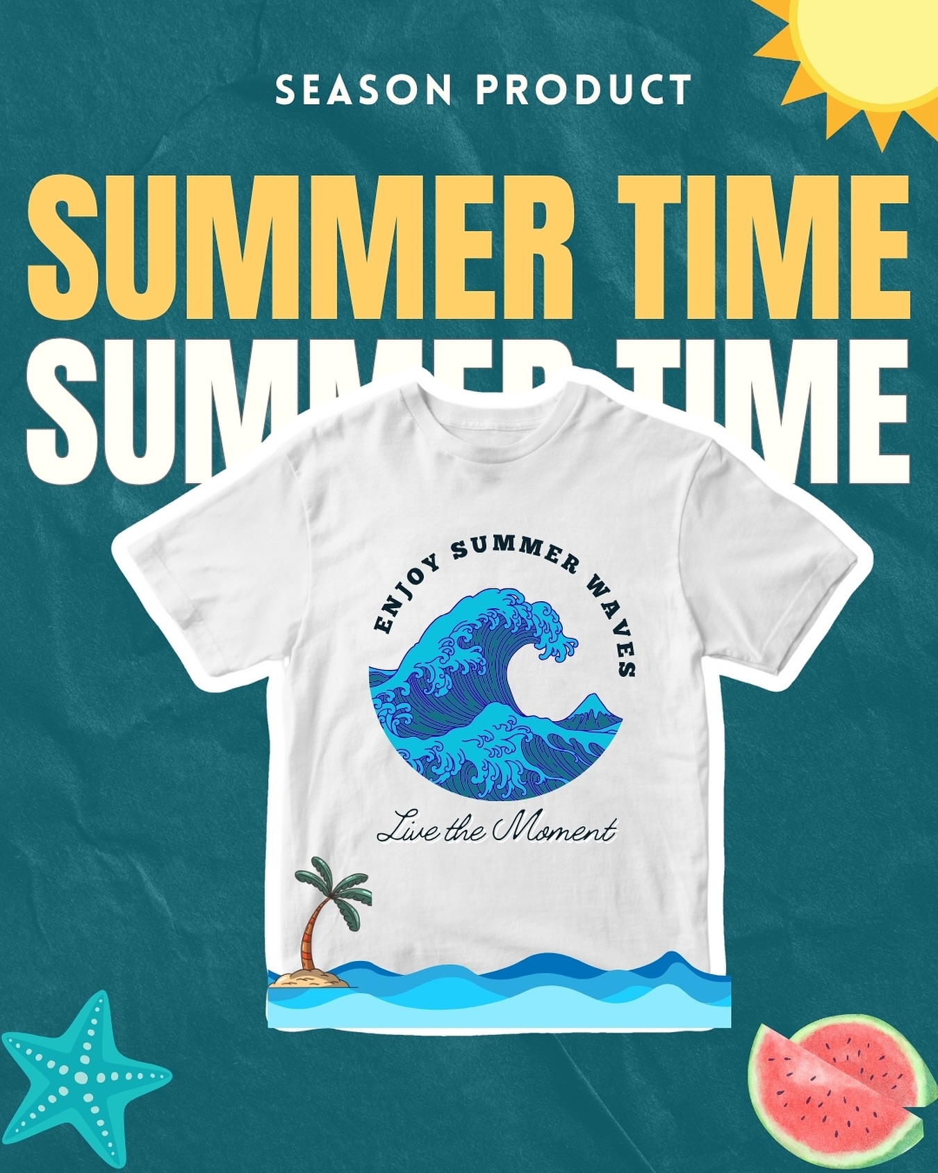 « Embrace the carefree spirit of summer with our ‘Summer Time’ tee!
Featuring a vibrant wave graphic, swaying palm 🌴 tree, and refreshing watermelon 🍉 slices, this design captures the essence of the season. The bold text ‘Enjoy Summer Waves, Live the Moment’ serves as a reminder to savor each sunny day.
Whether you’re hitting the beach 🏖️ , exploring a new city, or relaxing poolside, this t-shirt is the perfect way to showcase your love for summertime. Pair it with your favorite shorts or swimsuit cover-up for an effortlessly cool summer look.
Don’t let the season slip away - add this limited-edition ‘Summer Time’ tee to your wardrobe and make memories that will last long after the tan lines fade! »