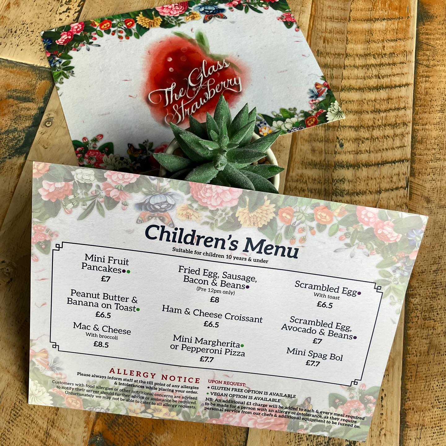 Children’s menu matches the grownups!