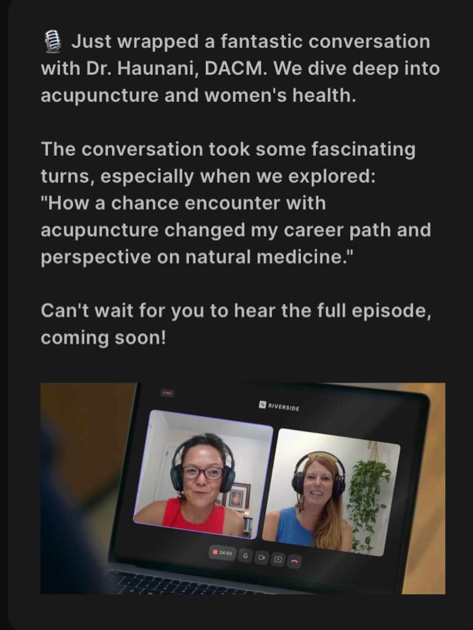 It was absolutely lovely reconnecting with Dr. Haunani Chong from @qiandprana on her podcast Yinspired!
We talked about the many stages of Women’s Health and the importance of nourishing and caring for ourselves in our 20s and 30s to benefit our transition into menopause amongst other things.
I appreciate how comfortable I felt with Haunani. I look forward to sharing it with you soon!
Thanks for having me @dr.haunani 🌺❤️
#yinspired #chinesemedicine #womenshealth