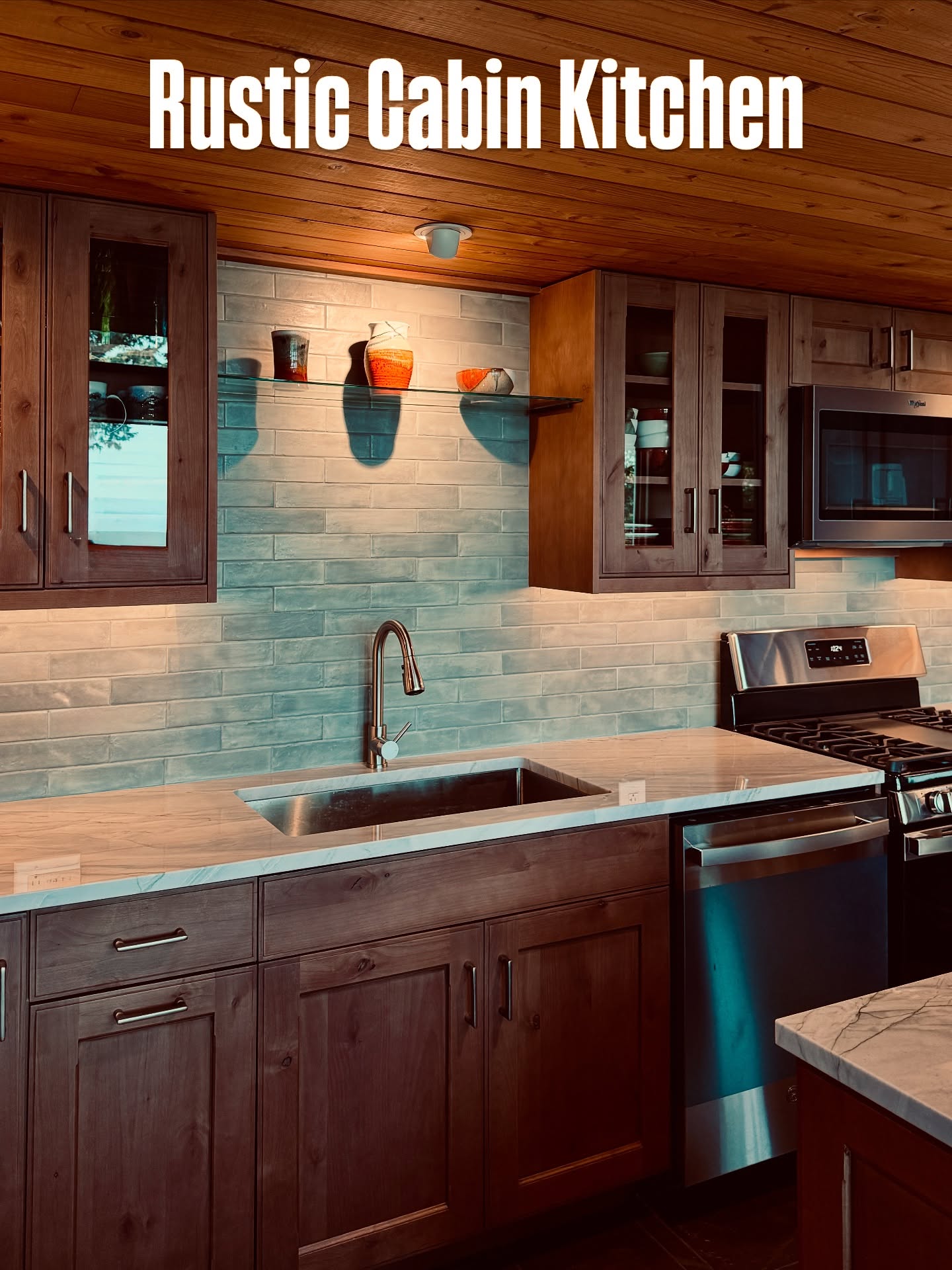Orcas Island Kitchen Renovation. Our client wanted keep the 1970’s vibe of their vacation cabin but needed lots of functional storage for summer time fun.#kitchen #kitchencabinets #rustic #cabin #sanjuanislands #cabinetstorage