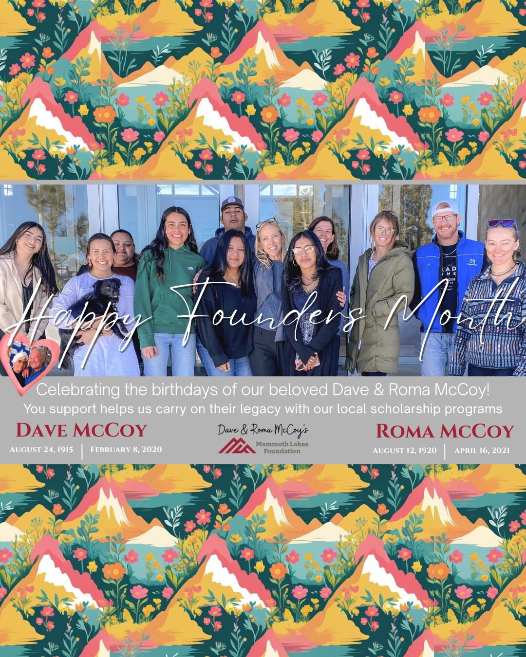 🎉 August is Founder’s Month! ❤️
Join us in celebrating the legacy of Dave & Roma McCoy! With Dave’s birthday on August 24 and Roma McCoy’s on August 12, this Founders Month is a special moment to reflect on their legacy. Their belief was simple: when you invest in people, you build a stronger future.
Read our newsletter here: https://conta.cc/4ozFztt
✂️ McCoy Arts & Cultural Center (MACC) Ribbon Cutting – August 6 @ 2:30PM
We’re thrilled to announce the official groundbreaking of this incredible multi-use performance and art space that’s been 20 years in the making! This milestone marks more than the start of construction for phase 2— it’s the beginning of a new chapter for culture, creativity, and connection in the Eastern Sierra.
🎸 Mammoth Rocks @mammoth.rocks – August 22–23
We’re honored to be this year’s nonprofit beneficiary. If you are interested in volunteering, please email elizabeth@mammothlakesfoundation.org. We encourage all to come out in full 70s attire (costume contest on Saturday 8/23), rock out to the music, and celebrate the McCoys' birthdays with us.
🌠Follow along as we share inspiring student stories and spotlight the McCoy legacy that continues to shape the future of Mammoth Lakes. You can help support our local students by making a Founders Month donation today! http://weblink.donorperfect.com/foundersmonth