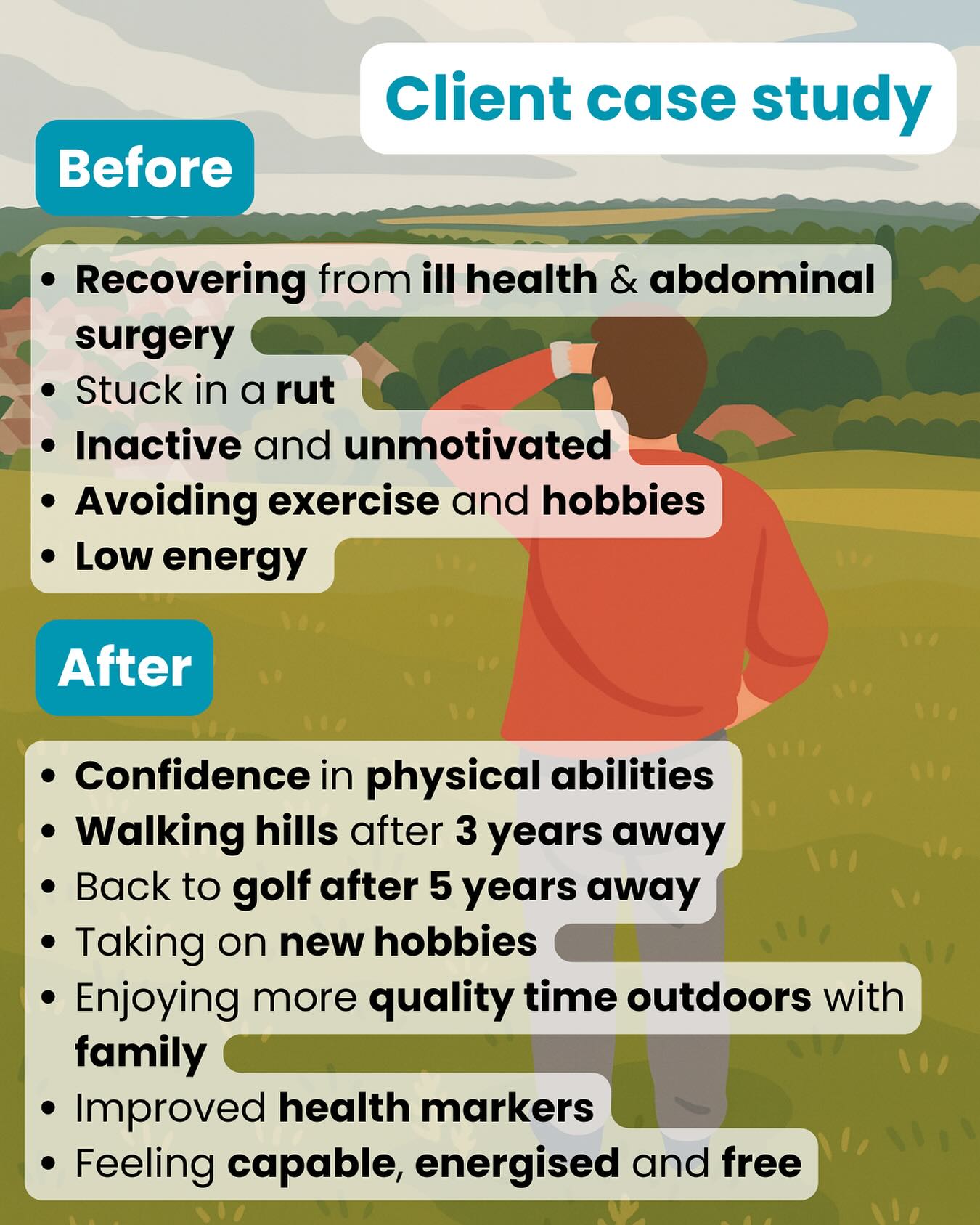 It all started with a free consultation — and a plan tailored to their goals.
From recovery to real results
Back on the golf course, climbing hills, and enjoying life again.
The confidence is real.
The progress is personal.
The freedom? Absolutely priceless.
Ready to start your journey? Message me to book your free consultation.
#TailoredFit #BackInAction #StrongerWithSupport #MoveWellLiveWell #TelfordPT #ConfidenceInMovement