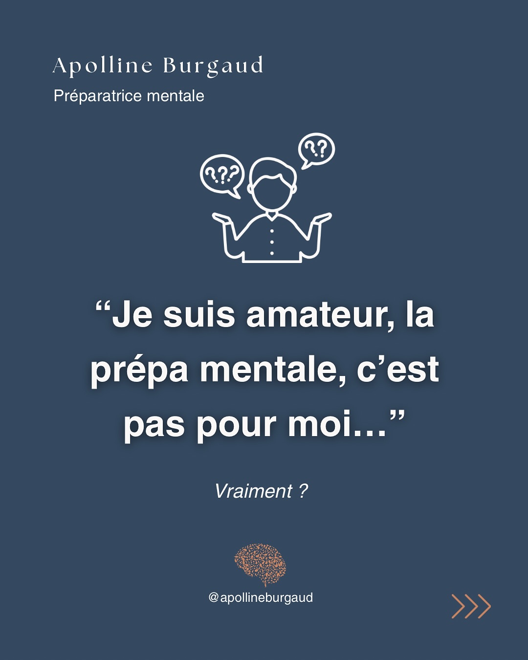 Si tu penses que la prépa mentale n’est pas pour toi, tu devrais lire ça.
Peut-être que tu ne joues pas à haut niveau.
Peut-être que tu fais du sport juste par passion.
Mais ça ne veut pas dire que ton mental n’a pas besoin d’attention.
Tu vis des baisses de motivation ?
Tu as des questions sans réponses ?
Tu stresses avant un moment important ?
Tu doutes après une blessure ?
Tu penses que t’es rêves sont trop grands ?
👉 Alors oui, tu es concerné et la prépa peut t’aider. Seulement si tu le décides 🤓
