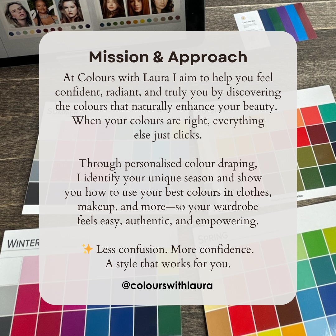 As a Colour Analyst my goal is to find colours that harmonise with a person’s natural colouring to enhance their appearance and personal style.
#colouranalysisuk #colouranalysisonline #colouranalysisoxford
ColourAnalysis #SeasonalColourAnalyst #PersonalStyleJourney #12SeasonSystem #ConfidenceInColour #AuthenticStyle #colourconsultant