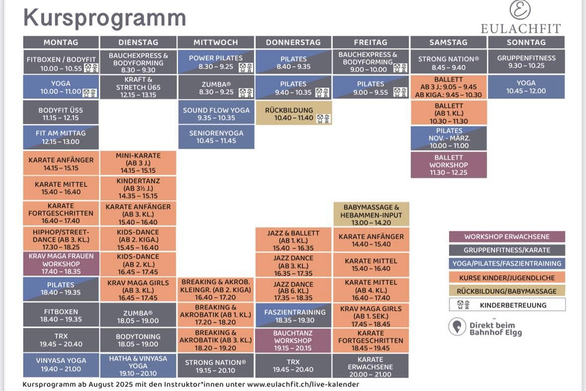 #eulachfit #pilates #tanz #Kinderkurse #zumba #gruppenfitness #yoga #rückbildungskurs #karate #fitboxe #faszien #toning #senioren #trx #strongnation #breaking #ballett #kravmaga #elgg