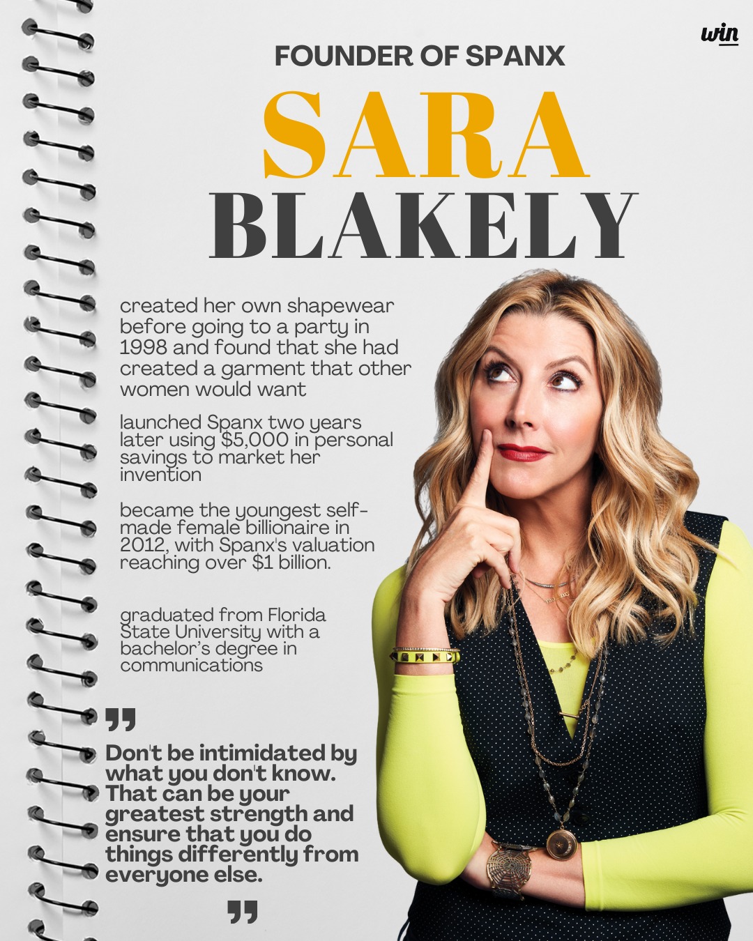 🌟 Women in Business Wednesdays 🌟
This week we’re spotlighting the incredible journey of Sara Blakely, Founder of Spanx!
In 1998, Sara created her own shapewear with just $5,000 in personal savings and a vision to solve a problem she knew many women faced. Two years later, Spanx was born. In 2012, Sara became the youngest self-made female billionaire with Spanx valued at over $1 billion! 💥💼
👇 Comment below women in business who inspire you or suggest someone you’d love to see featured next!
#WomenInBusinessWednesdays #WomenInNetwork #SaraBlakely #Spanx #FemaleFounders #WomenInBusiness
