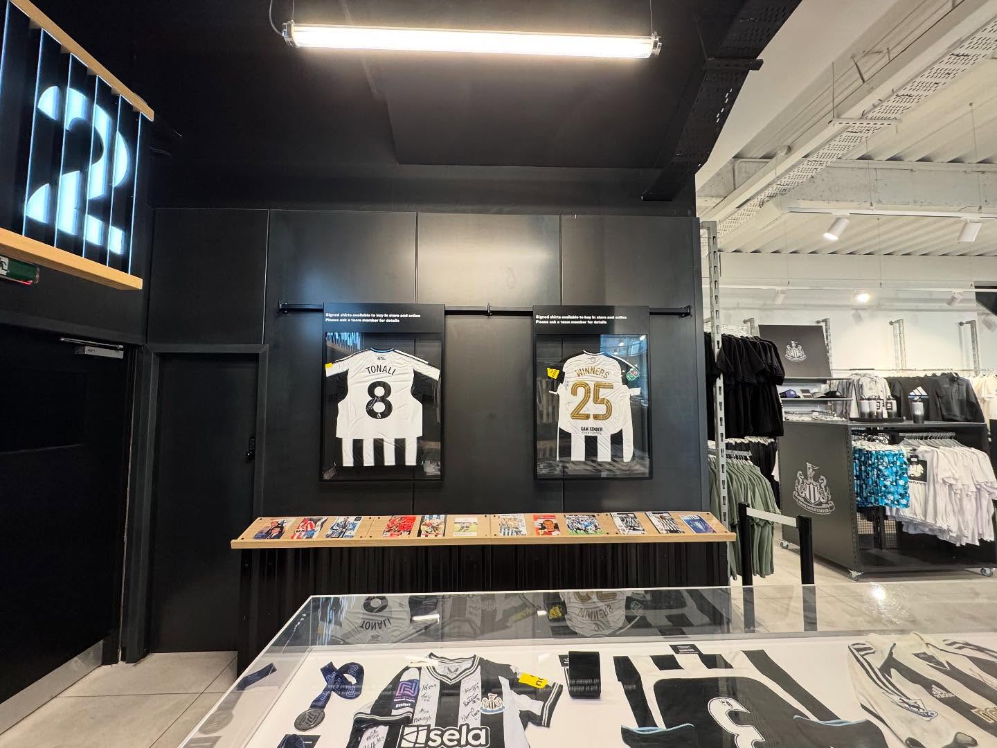 Signed shirts display at the NUFC club shop