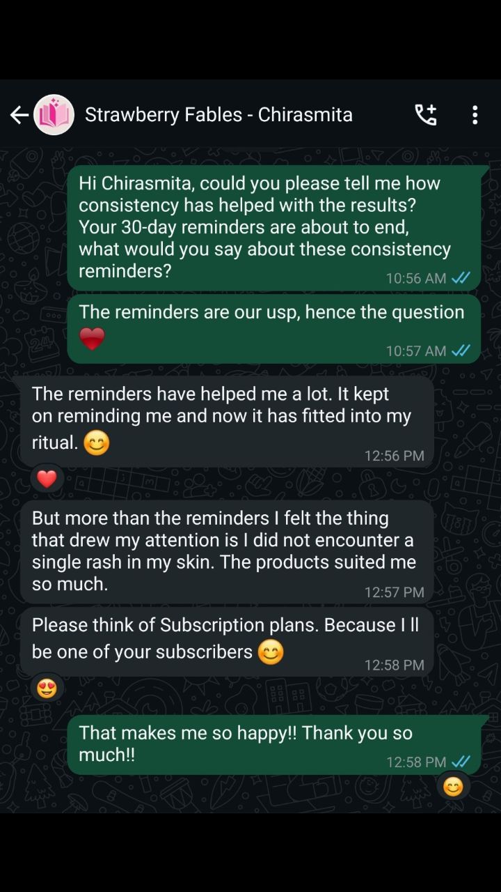 Consistency.
Most skincare brands show up when it’s time to sell, market, or promote.
New product, new campaign, another reminder to “add to cart.” But once you buy it, you’re on your own.
Or maybe just occasional greetings if you're personally connected.
Not here. That doesn't align with Taravali's values.
When you choose Taravali, you don’t just get products, you can choose to get one full month of support for free to stay consistent, because that’s the real secret to radiant skin.
Not gimmicks. Not filters. Just showing up every day, even when it’s boring or hard.
No pressure to keep buying. No spam.
Just real help, real time, real skin.
Because when you’re trying to heal your skin, you shouldn’t have to do it alone ♥️
With gratitude
Lakshita Bharath