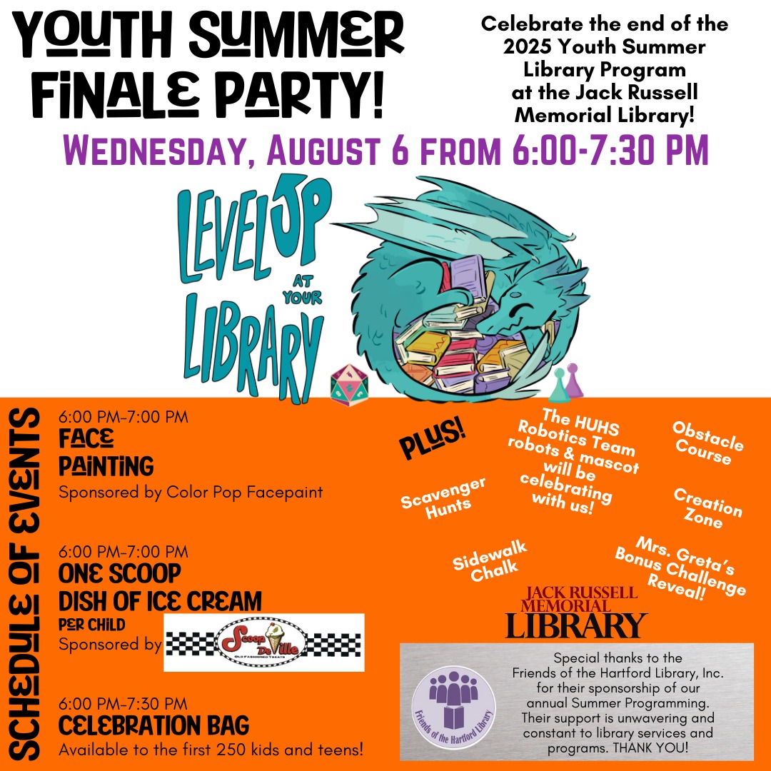 FREE FACEPAINT ALERT! Come say hello and check out everything they have to offer at @jackrussellmemoriallibrary 's Youth Summer Finale Party! See you there!
