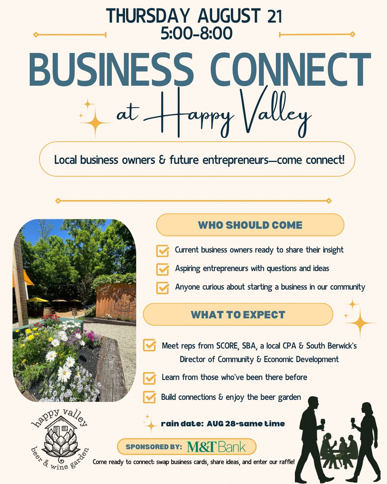Thinking of starting a business? Already running one? This night’s for you. 🤝🏽
Join us for a Business Connect at Happy Valley! An evening of idea swapping, connection making and beer drinking. (In your preferred order.)
✨Local business owners, let’s get together and strengthen the local network that supports us all.
✨Aspiring entrepreneurs, it doesn’t matter if you’ve already got a business plan or just a dream and a notebook. You’ll leave with encouragement, insight, and maybe even a new collaborator.
Tag a friend who needs a nudge to start their own thing. Or tag someone you’d survive starting a small business with!
.
.
.
#MaineEntrepreneurs #StartUpMaine #SouthernMaineBusiness #SmallBusinessMaine #SupportLocalMaine #MaineMakers #BusinessConnect #MaineStartups #AspiringEntrepreneur #DreamBigMaine #MaineBiz #YorkCountyBusiness #BuildInMaine #FromIdeaToAction #WomenInBusinessMaine #SmallTownStartups #HappyValleyConnect