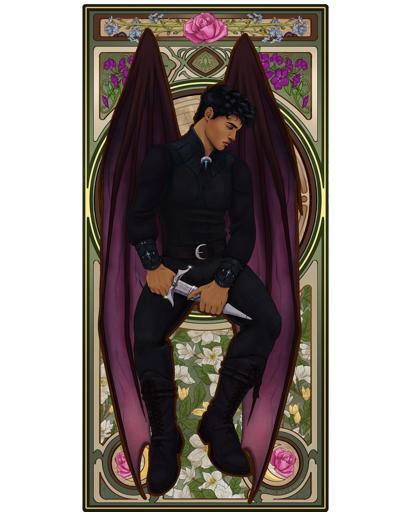 6 of 6!
And with him, this series is complete! I can’t believe I’ve completed it, honestly 🙃 I usually bail when I challenge myself to a series of something lol but I am so happy I stuck with this one!
All 6 of these will be available as prints and bookmarks at the @fantasyintheforestartshow just outside of Kingston, Ontario during the August 30-31 weekend 😍
#Digitalart #canadianartist #femaleartist #procreate #ipad #applepencil #artistsoninstagram #artistsofinstagram #male #batboy #handsome #brooding #artnouveau #hot #casual #deepthinking #series #dagger