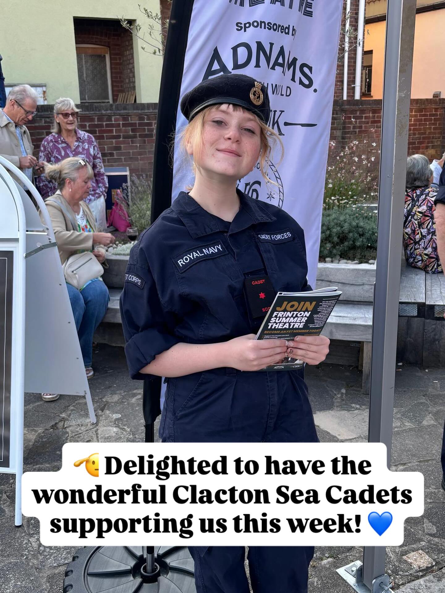 🎭⚓ A big shoutout to the brilliant Clacton Sea Cadets who’ve been helping front of house this week at Frinton Summer Theatre!
From ushering with pride to handing out our £2 programmes with charm, they’ve brought discipline, smiles and seafaring spirit to our little theatre by the sea.
Thank you for being part of the team – we couldn’t do it without you! 💙
#FrintonSummerTheatre #SeaCadets #FrontOfHouseStars #TheatreVolunteers #CommunitySpirit #FrintonOnSea
