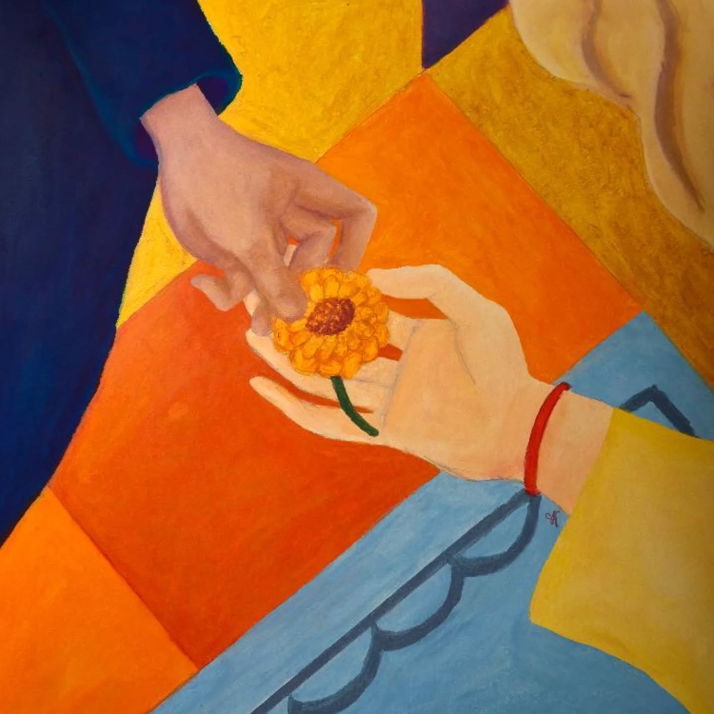 In the Language of Color
No one saw it.
Not really.
They were watching
everything else.
But between fabric and breath,
between tiled floor and rising ache,
a hand reached out
and gave
what words could not.
Not a letter.
Not a kiss.
Just color—
quiet and gold,
alive,
still becoming.
They were watched,
so they spoke in color.
They were bound,
so they answered in absence.
They were apart,
so they touched through
the shared weight of silence.
A bud passed into open palm to say:
This is hard.
But I am with you.
Not in the way they’d allow.
Not in the way the story demands.
But I am here—
in this bloom too small to name,
too real to dismiss.
When you hold it,
you hold me.
And I am not letting go.
#InTheLanguageOfColor
#SymbolicArt
#PoeticVisuals
#ContemporaryPoetry
#EmotiveArt
#StoryInSilence
#ArtThatWhispers
#SpiritualSymbolism
#SacredImagery
#LoveWithoutWords
#DreamInPaint
#ModernAllegory
#ColorAsLanguage
#MixedMediaStorytelling
#BetweenSilenceAndSound
#FaithInTheUnseen
#InvisibleThread
#EmotionalRealism
#PaintedPoetry
#IntuitiveArt
#VisualMetaphor
#HeldNotHidden