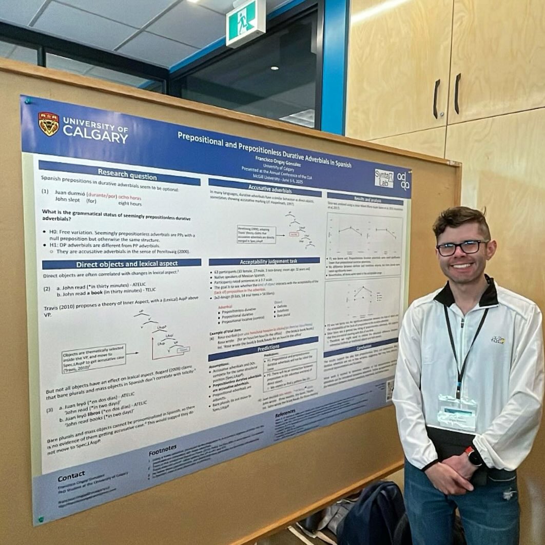 Congratulations to Francisco for earning Best Student Poster prize at @cla.acl this year! 👏🎉👨🏫
#graduateresearch #mcgilluniversity #ucalgary #ucalgarylinguistics #calgarylinguistics #conferencelife
