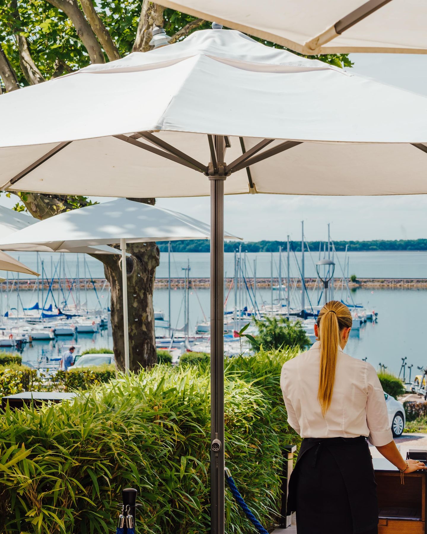 Nous vous accueillons dans un cadre idyllique grâce à notre terrasse ombragée face au lac ⛱️