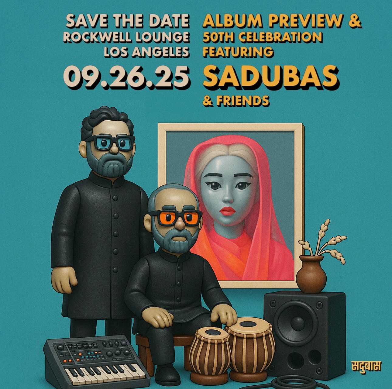 On Friday, Sept 26, at 8pm Rockwell Lounge transforms into a dance floor / cinema / sonic playground as @ameet3000 and @tablapusher celebrate turning the big 5-0!
Expect a cinematic live set from Sadubas—blending tabla with pulsing electronica, disco shimmer, Bollywood drama, and the epic sweep of the film scores we love. Add special guest artists, fresh visuals, and a sneak peek of our upcoming album, and you’ve got one unforgettable night.
Bring your crew. Wear your sparkle. Get ready for the soundtrack to a dance party in a parallel universe.
DM us for RSVP details. This one is gonna be special!