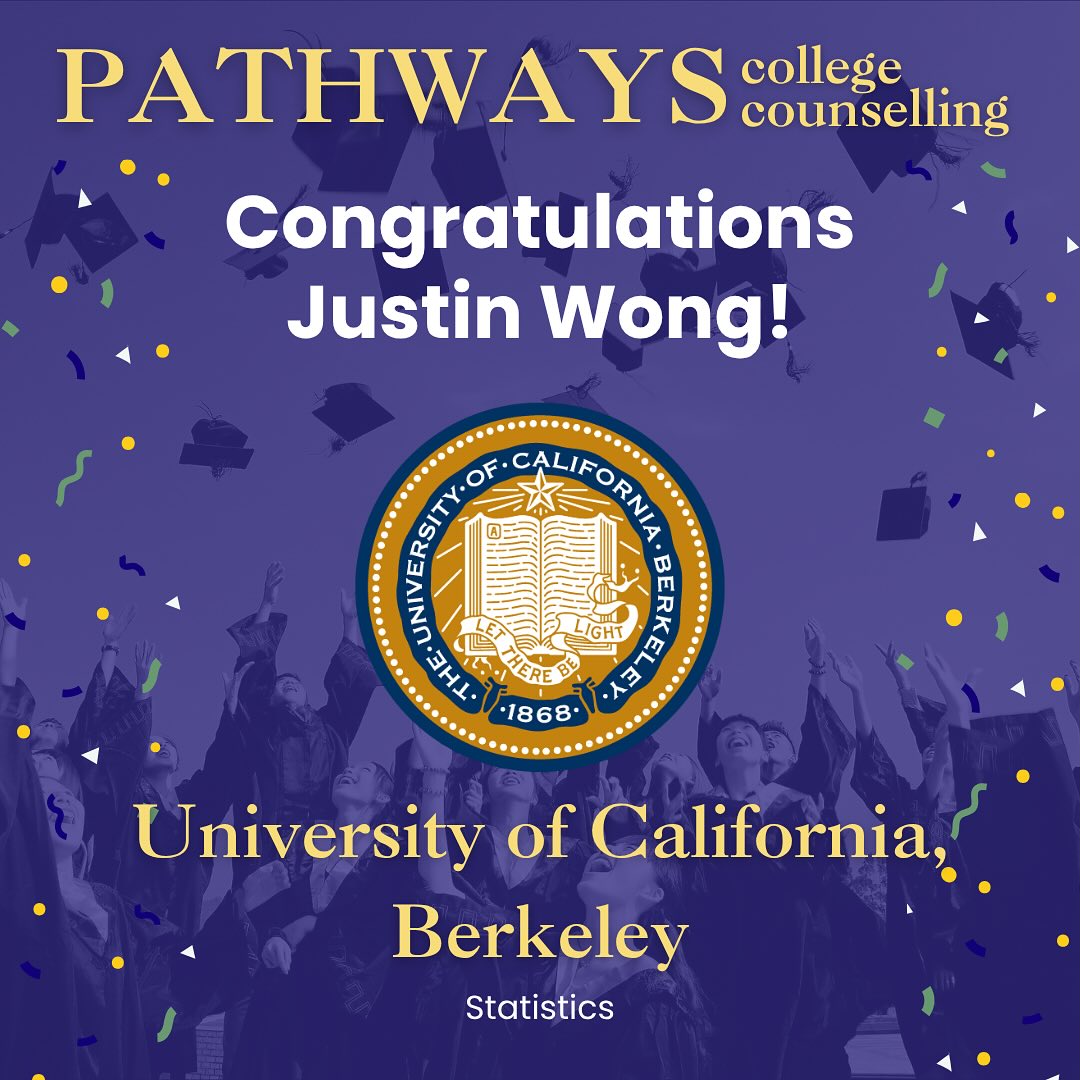 👏🎉🎊 We’re very excited to announce that Justin will be attending the University of California, Berkeley this fall for Statistics! Congratulations Justin! 🙌🥳🎉