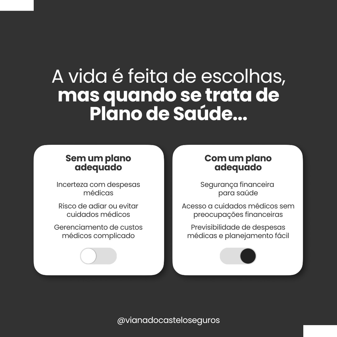A vida é feita de escolhas. E quando o assunto é plano de saúde, elas fazem toda a diferença.
❌Sem um plano adequado:
* Dificuldade pra agendar consultas
* Cobertura que não atende suas necessidades
* Gastos inesperados com exames e internações
✅ Com o plano certo:
- Atendimento mais rápido
- Cobertura alinhada ao seu perfil
- Economia no bolso e mais tranquilidade no dia a dia
A diferença está nos detalhes. Por isso, escolher o plano de saúde ideal é um passo importante pra cuidar de você e da sua família com segurança e planejamento.
#EscolhaCerta #PlanoDeSaúde #QualidadeDeVida #VianadoCasteloSeguros