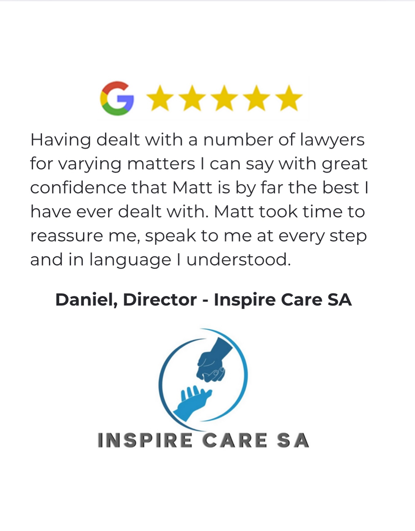 ⭐️⭐️⭐️⭐️⭐️ Thank you, Daniel and Inspire Care SA
📞 (08) 8102 1985 📧 reception@z5legal.com