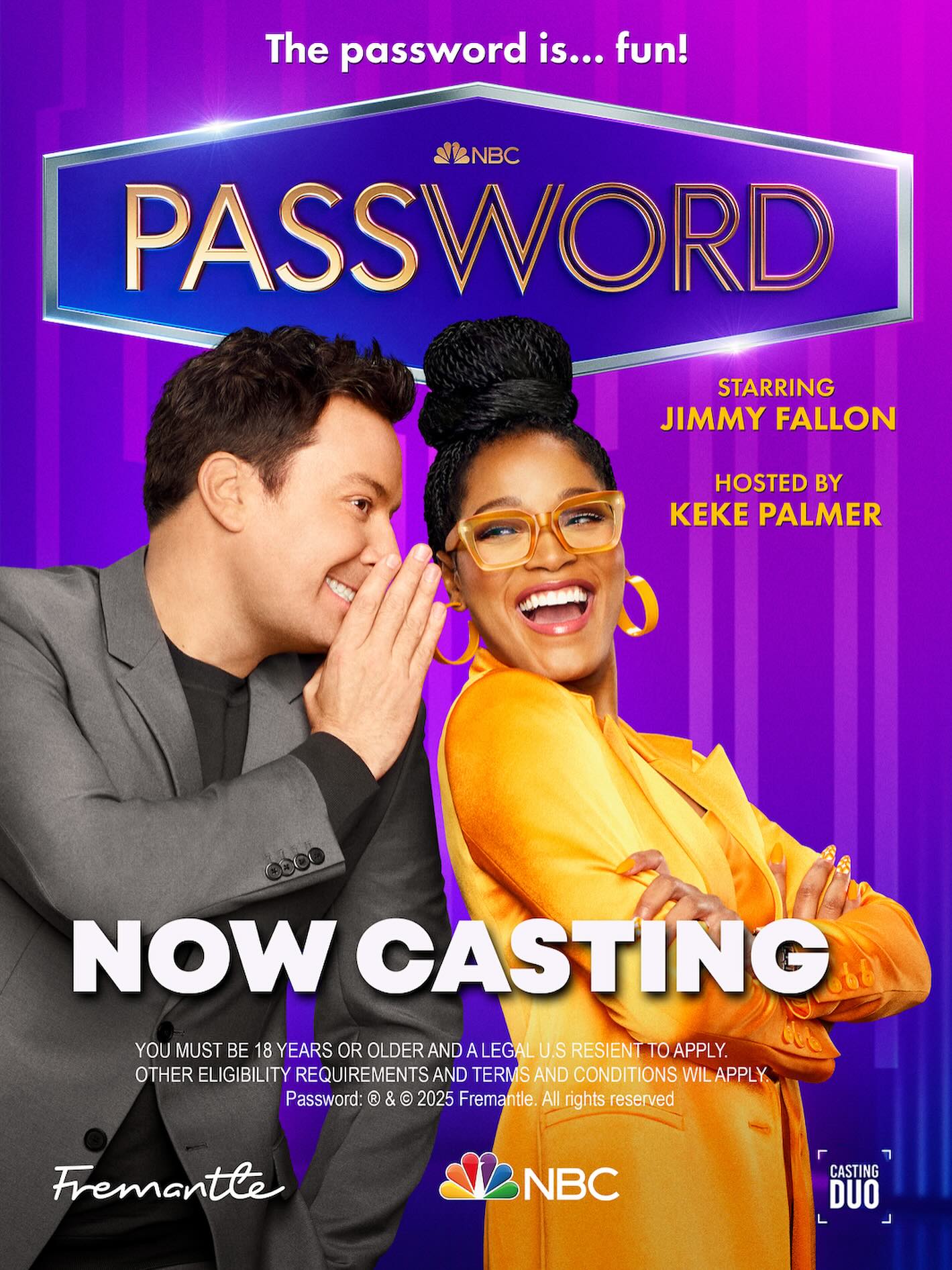 Password is BACK, and we want to team YOU up with amazing celebs!
Can you master the game of one-word clues and potentially win BIG money? Then your password is... APPLY
👉PasswordCasting.CastingCrane.com(link in bio)
#jimmyfallon #kekepalmer #gameshow #gameshows #casting #castingdirectors #funnygames