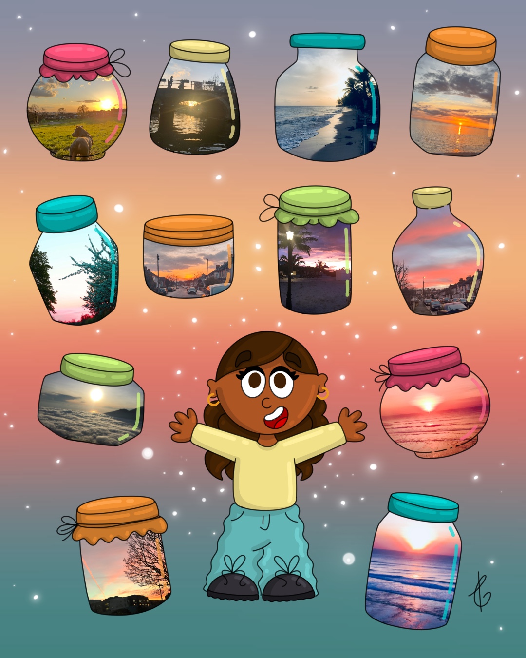 Going through some old pictures the other day and I had an idea 💡
Collect all my ☀️ sunset pics in collectable jars, duh! Lol Pretty, don’t you think?
✨
✨
✨
#sunsetart #cutesunsets #artdrawings #linedrawings #artistsupportartist #blackartmatters #drawingoninstagram #artworking #blackarts #bookartist #finishingtouch #kidlitauthor #artdraw #drawingday #charactersketch #childrenillustrator #artwork_daily #blackartistspace #drawingpen #artwithmeaning #children_illustration #drawingdigital #pendrawings #teenykisses #artdoodle #bookartists #blackartistsmatter #drawingstyle #cuteart #creativewomen