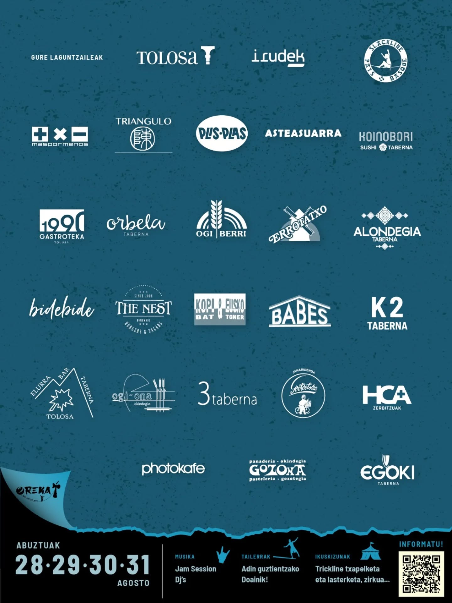 Mila esker laguntzailek, aurten ere RiveRline jaialdia oparoagoa eta interesgarriagoa egiteagatik 🎉
____
Gracias a todos nuestros patrocinadores por hacer posible el RiveRline Fest 🎉
@mas_x_menos @irudek_group @ogiberrioficial @tolosako_udala @hca_zerbitzuak @photokafe_ @orbelataberna @1990_gastroteka_tolosa @asteasuarra @bidebide.tolosa @thenest_irishpub @alondegia_tolosa @egoki.taberna @3taberna @koinobori_tolosa