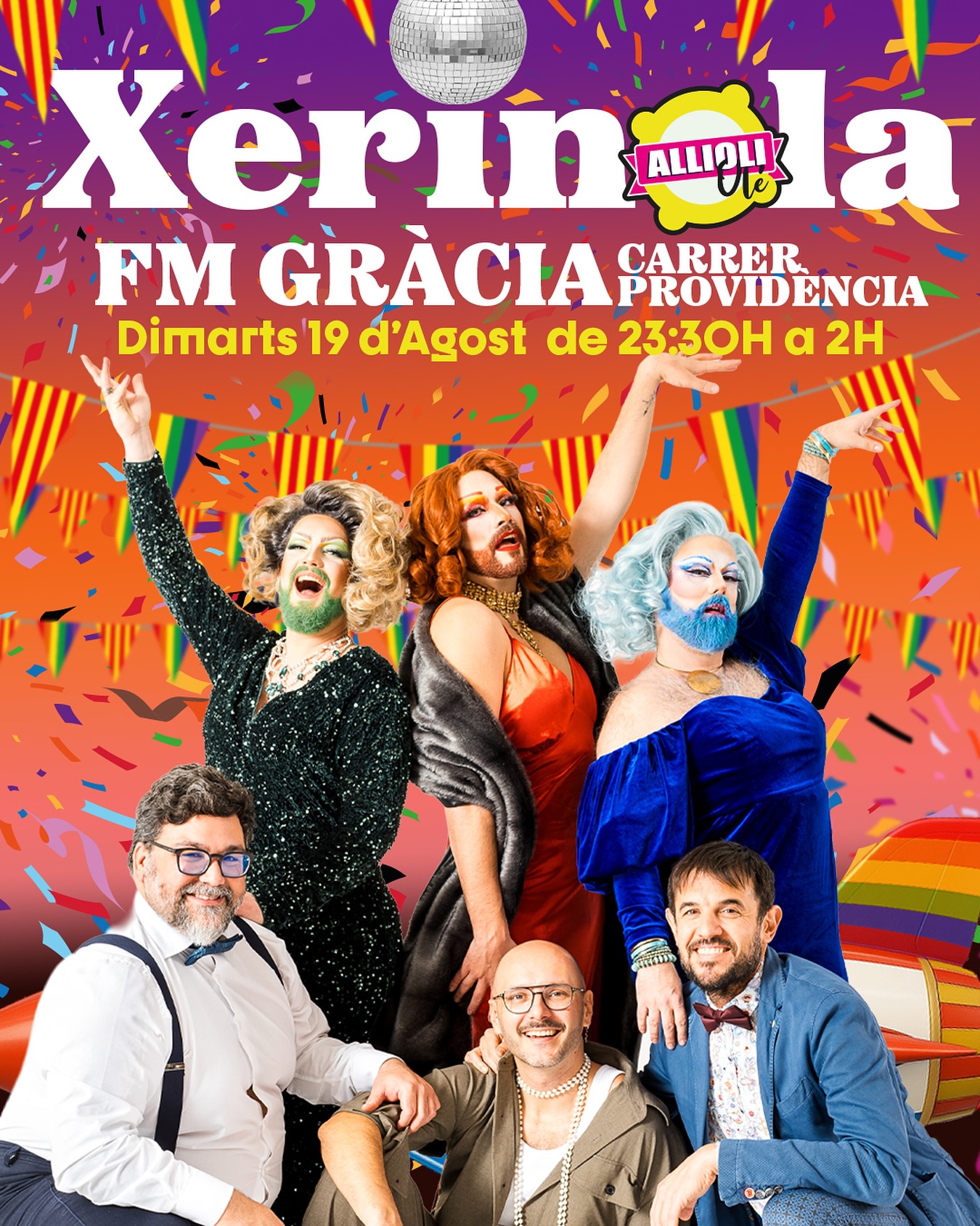 Tornem a les festes de Gràcia amb la nostra gira XERINOLA 🏳️🌈🫶🏼✨🎊 al @carrer_providencia de GRÀCIAAAAAAA! La terra de les Teresines, el bressol de la rumba catalana i la Colometa ens hi espera amb una cita que no et pots perdre!
Dimarts 19 d’agost
📍Carrer Providència
🕚 23:30h a 2h
ENXERINOL·LA’T 💖🎉🎊
Etiqueta amb qui vindràs a la @fmgracia 👇🏽
📸 @g.a.l.d.r.i.c
🎨 @misterandreu