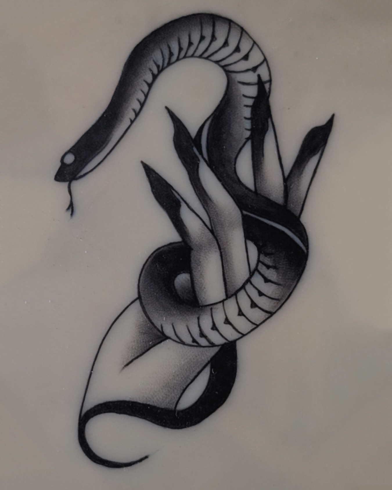 I was feeling blocked and looked for inspiration, snakes always call to me and I found this.
.
Not my design, but how did I do?
.
#snake #snaketattoo #practiceskin #blackwork