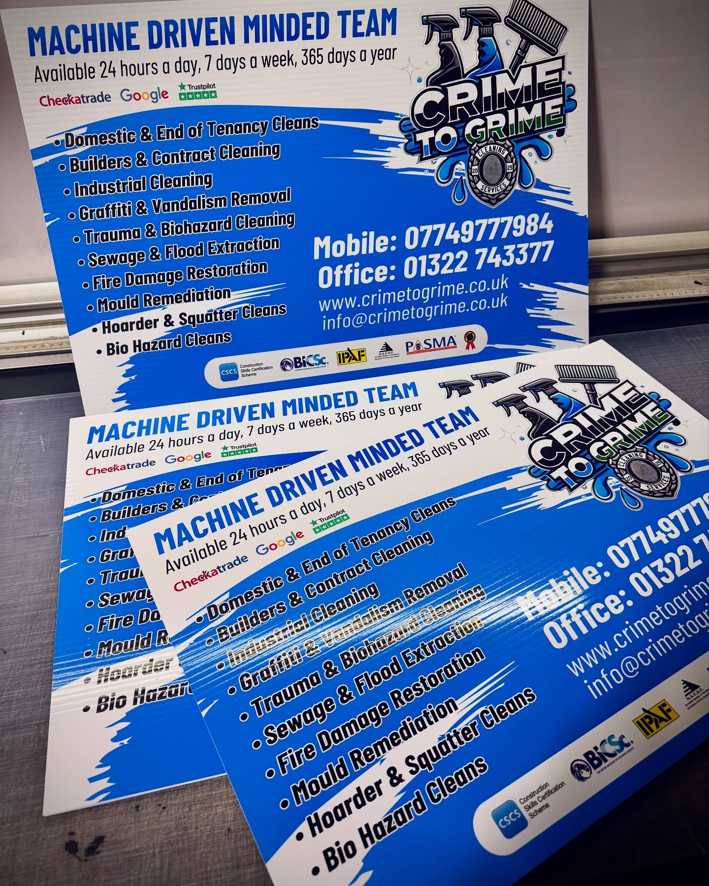 Printed Correx Sign Boards printed and laminated for extra durability.
Provide your own design or we can design for you like these ones.
They can be made to many different sizes.
Drop us a message for a FREE design preview & quote.
#printshop #correxboards #signboards #printedgraphics #advertisingboards