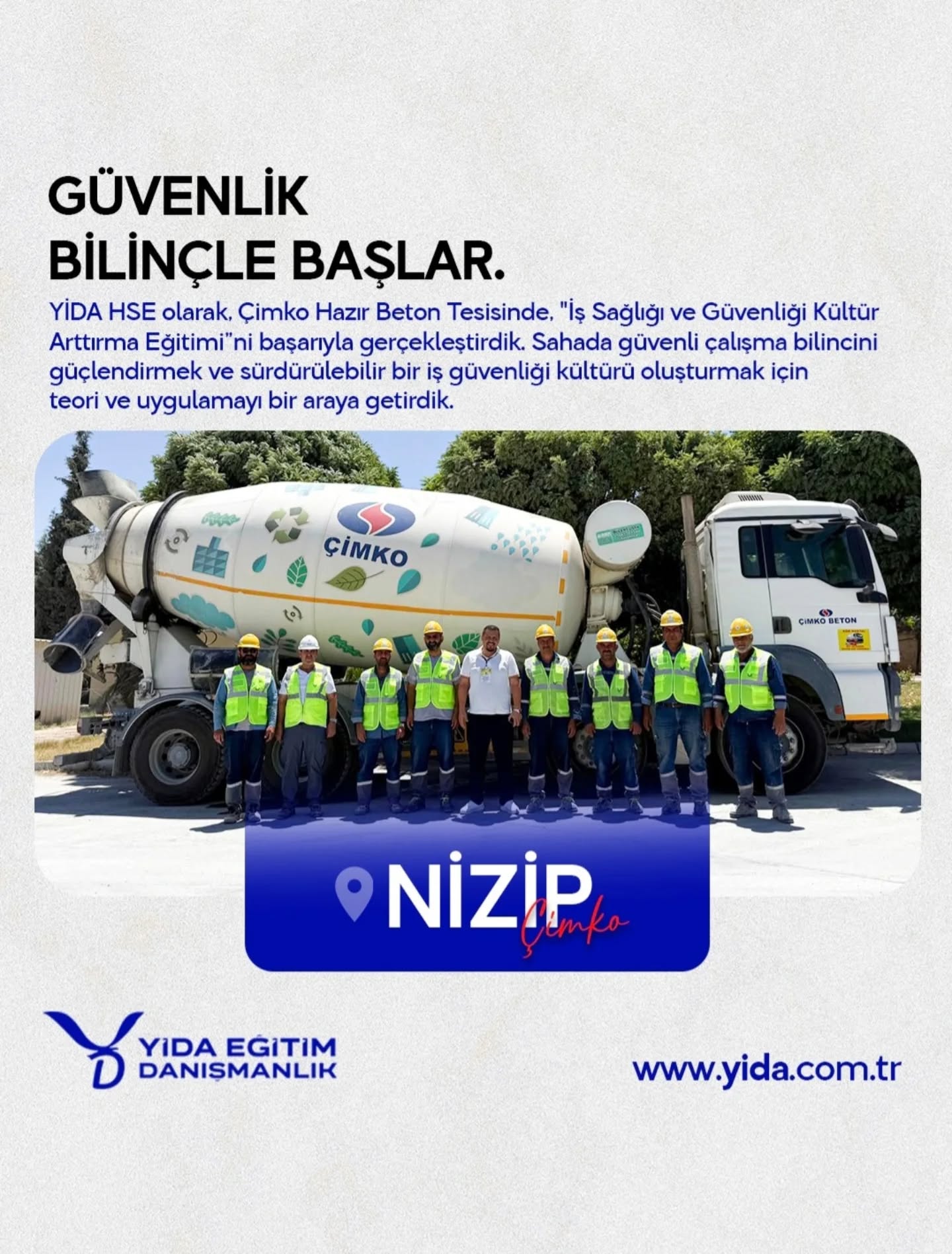 YİDA HSE olarak, Çimko Hazır Beton Tesisinde, "İş Sağlığı ve Güvenliği Kültür Arttırma Eğitimi"ni başarıyla gerçekleştirdik. Sahada güvenli çalışma bilincini güçlendirmek ve sürdürülebilir bir iş güvenliği kültürü oluşturmak için teori ve uygulamayı bir araya getirdik.
#isg #İşGüvenliği #işsağlığıvegüvenliği