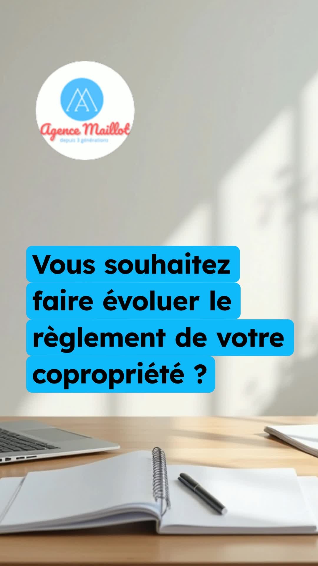 Vous rêvez de faire évoluer le règlement de votre copro ? 🔍
On vous guide à chaque étape, de la rédaction à la validation en assemblée. 📝
Convaincre vos voisins n’aura jamais été aussi clair. 🤝
Prêt à faire bouger les lignes ? 🚀
#Immobilier
#agencemaillot