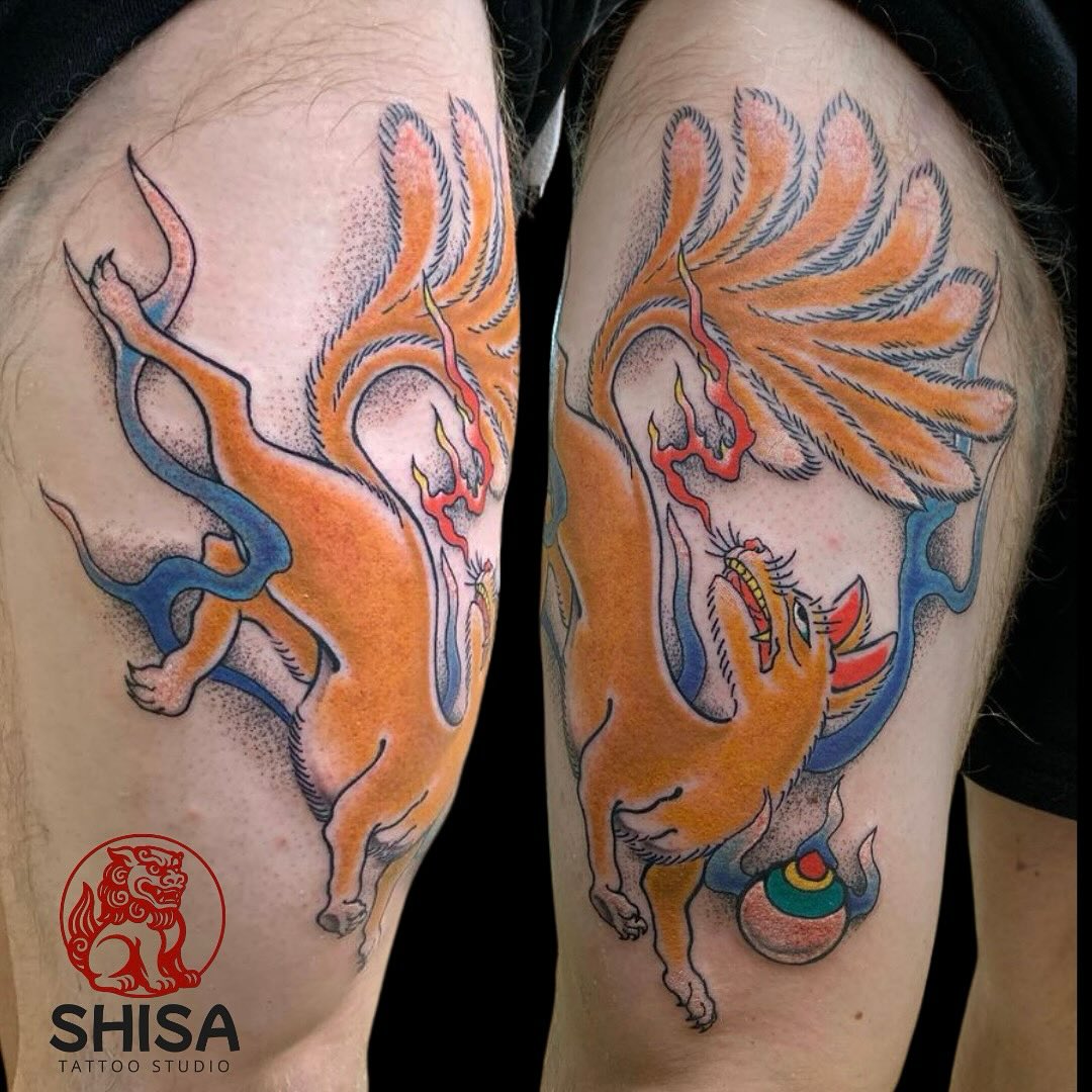 The Kitsune is a legendary fox from Japanese folklore, known for its intelligence, shape-shifting abilities, and role as a guardian and trickster. Often seen as a messenger of the Shinto deity Inari, the Kitsune embodies mystery, protection, and transformation.
#KitsuneTattoo #JapaneseTattoo #FoxSpirit #TraditionalJapaneseTattoo #MythicalBeasts #ShisaTattoo #MaplewoodNJ #TattooArt #CustomTattoo #EastCoastInk #TattooCulture #NJLocal #TattooStudioNJ