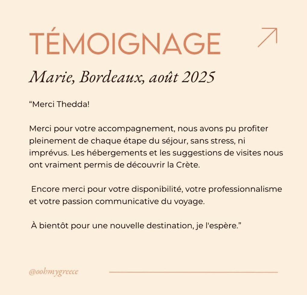 Merci Marie🙏. Oohmygreece c’est vous 💙 🇬🇷#travelcoach #vacancessurmesure #familyvacation #lovefortravel #greeksummer #crete #greece #roadtrip