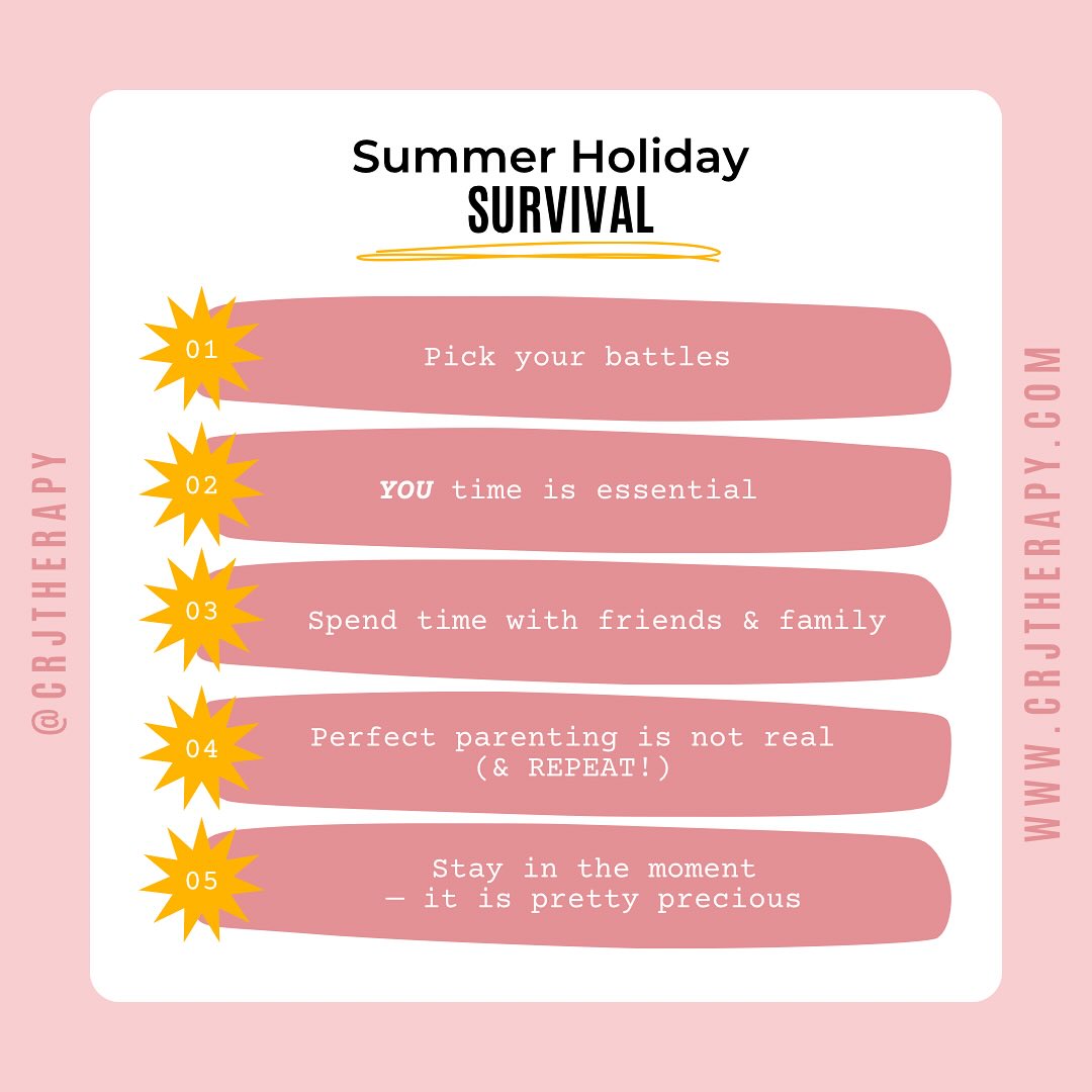 ☀️ 5 Rules for Surviving the Summer Holidays (With Your Sanity Intact!) ☀️
🍦 Parents : 3 weeks in, 3 to go (ish!)
🍹 You are SMASHING IT, well done! I imagine you’re getting tired too by now… so here is your half way reminder ❤️
👀 Look out for the upcoming blog post!
#ParentingSupport #SummerSurvival #RealParenting #MentalHealthMatters #ParentingTherapist #MumLifeUnfiltered #GentleParentingTips #ParentingInTheWild #TherapistTips #ItsOkayToStruggle #GoodEnoughParenting #PerfectParentingIsNotReal #SummerWithKids #BurntOutMumClub #MentalLoad #ParentingRealTalk #SchoolHolidaysUK #SummerParenting #SurvivingSummer #SummerHolidayChaos #RealMumLife