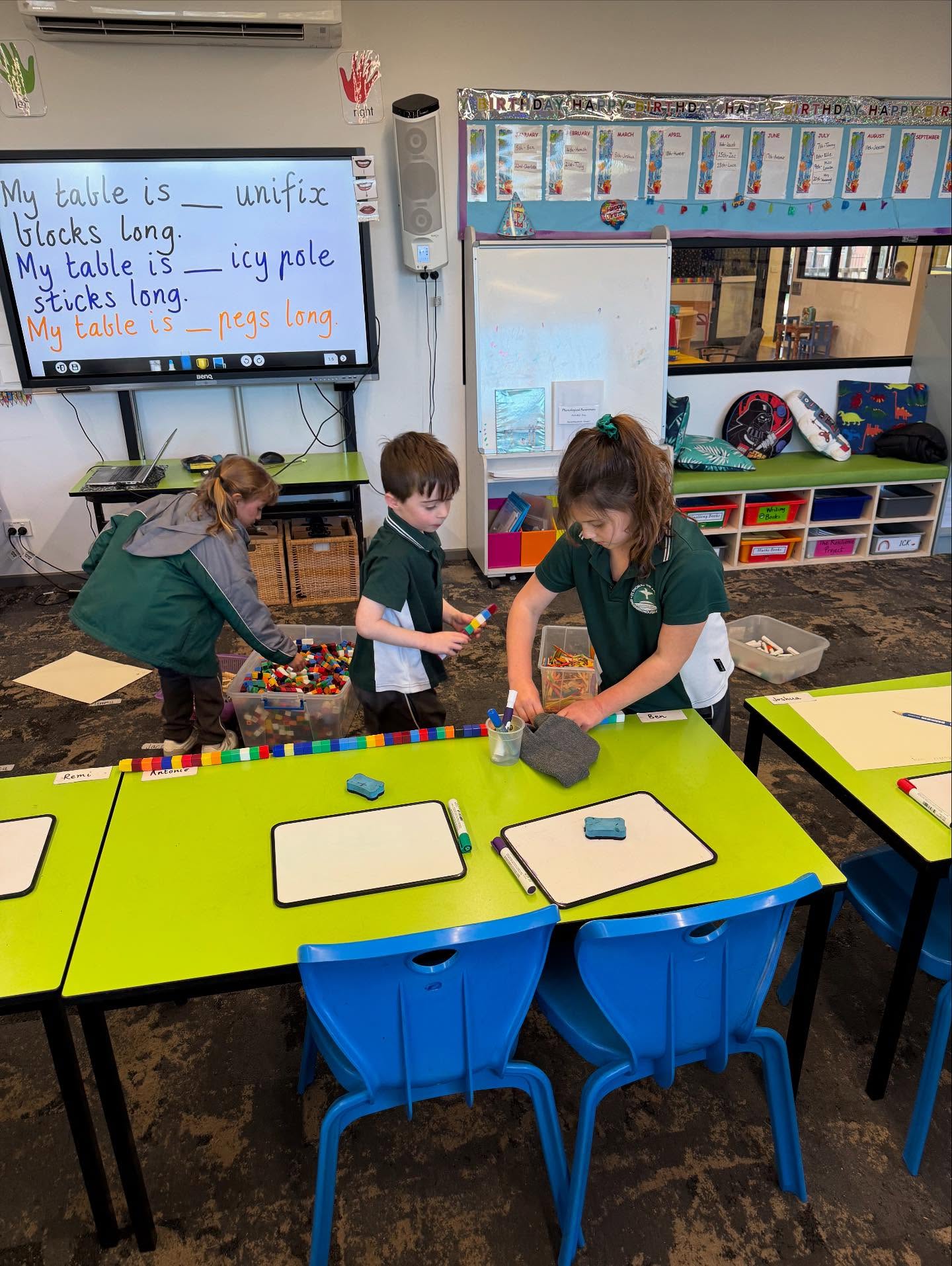 Our grade one students have been using unifix blocks to measure classroom objects throughout maths lessons.