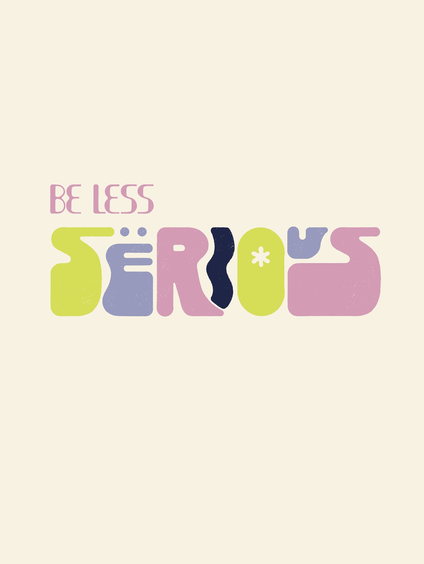 BE LESS SERIOUS !! 🪩🕺
Une phrase qui me parle, qui me donne envie de vivre des aventures et de ne pas me prendre au sérieux. Vivre chaque jour à fond, tout simplement.
Et quoi de mieux que de l’écrire façon funky, avec des courbes, des lignes ondulées et des couleurs qui respirent le bonheur. Rien de compliqué. Parce qu’au fond, be less serious… c’est un vrai état d’esprit.